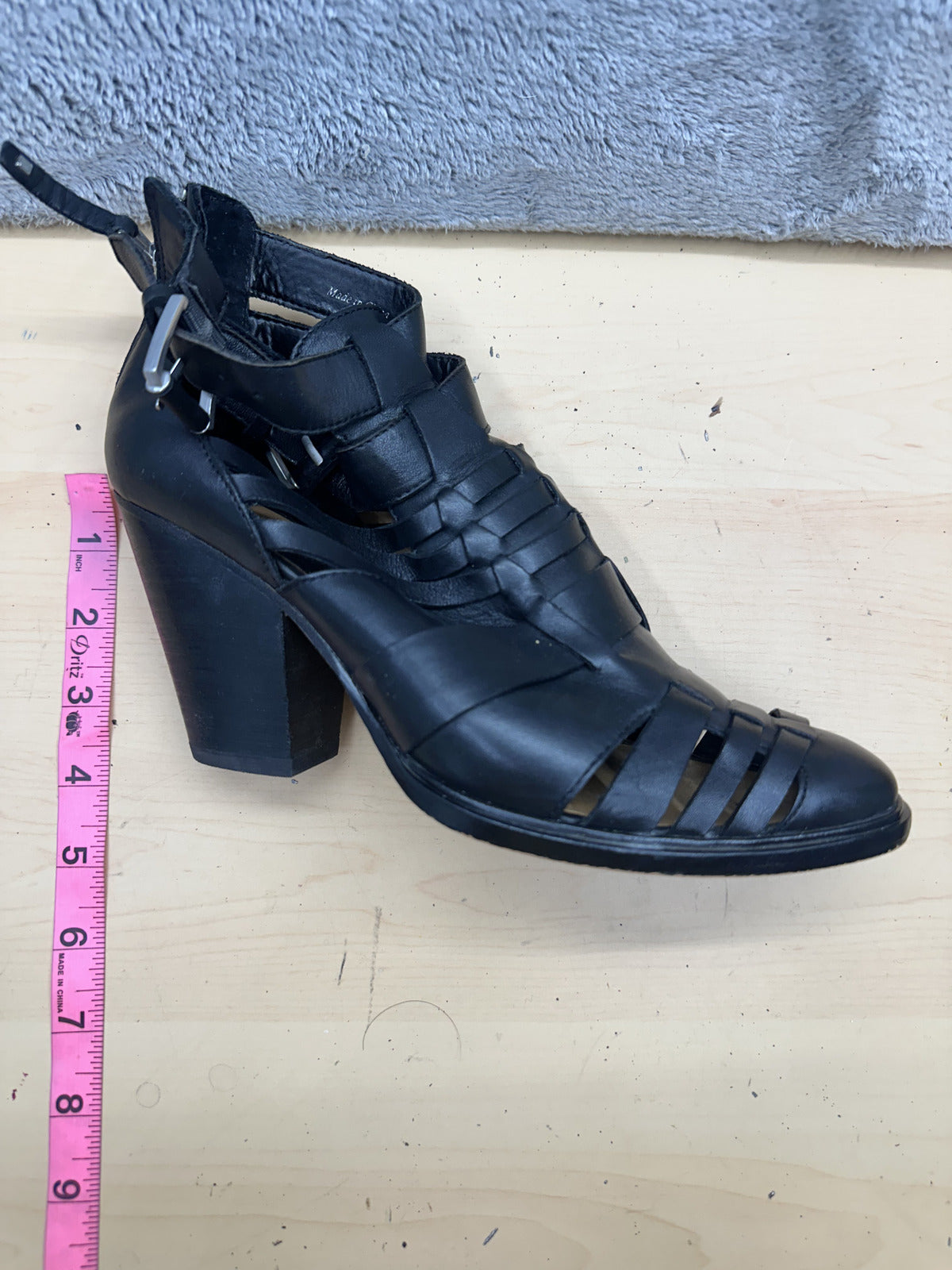 Dolce Vita Black Strappy Leather Look Heeled Sandals with Buckle and Back Zipper