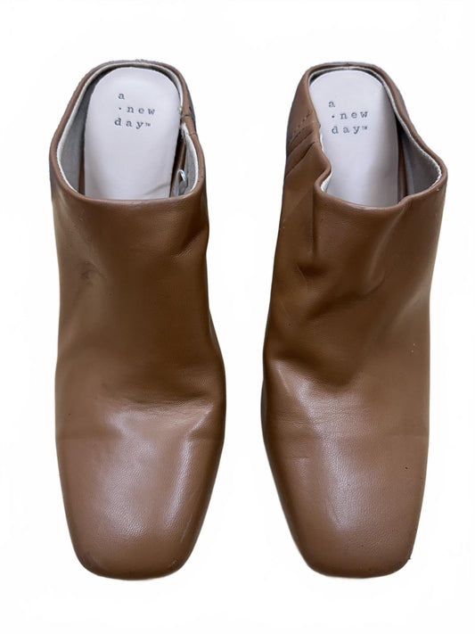a new day Brown Mules with Snakeskin Block Heels