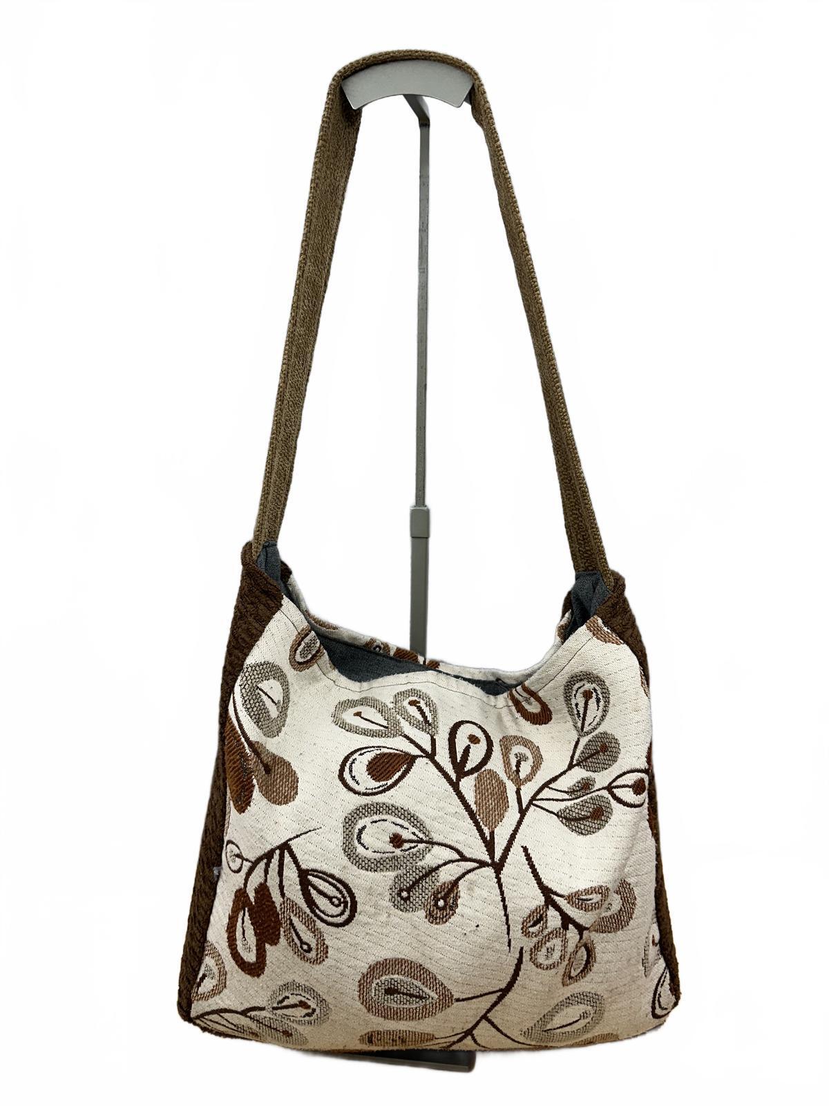 Handmade Bohemian Brown and Cream Floral Tote Bag