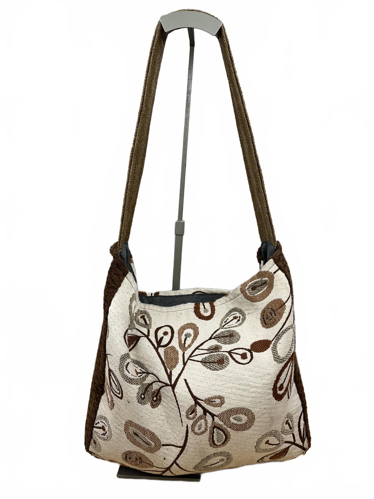 Handmade Bohemian Brown and Cream Floral Tote Bag