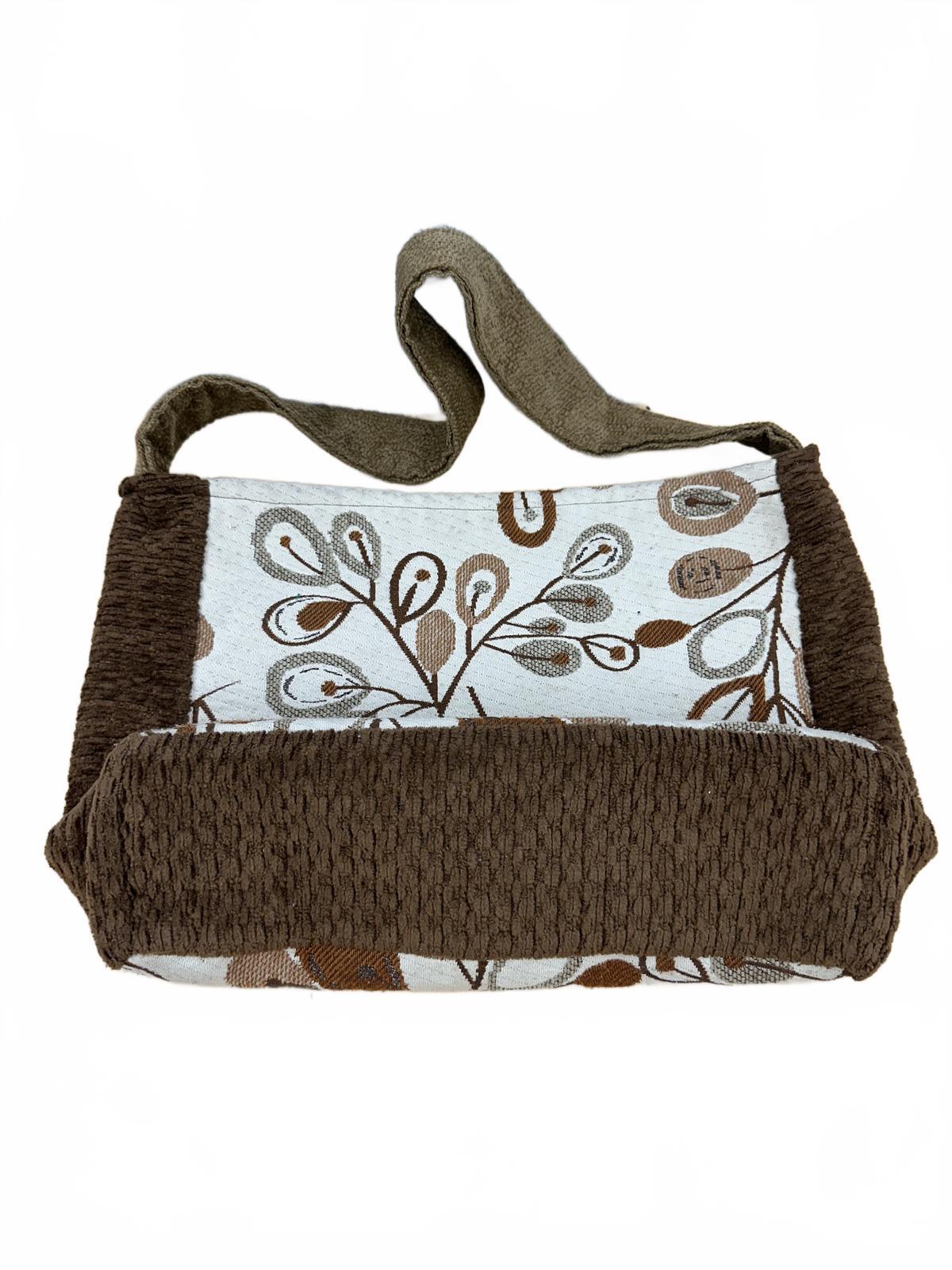 Handmade Bohemian Brown and Cream Floral Tote Bag