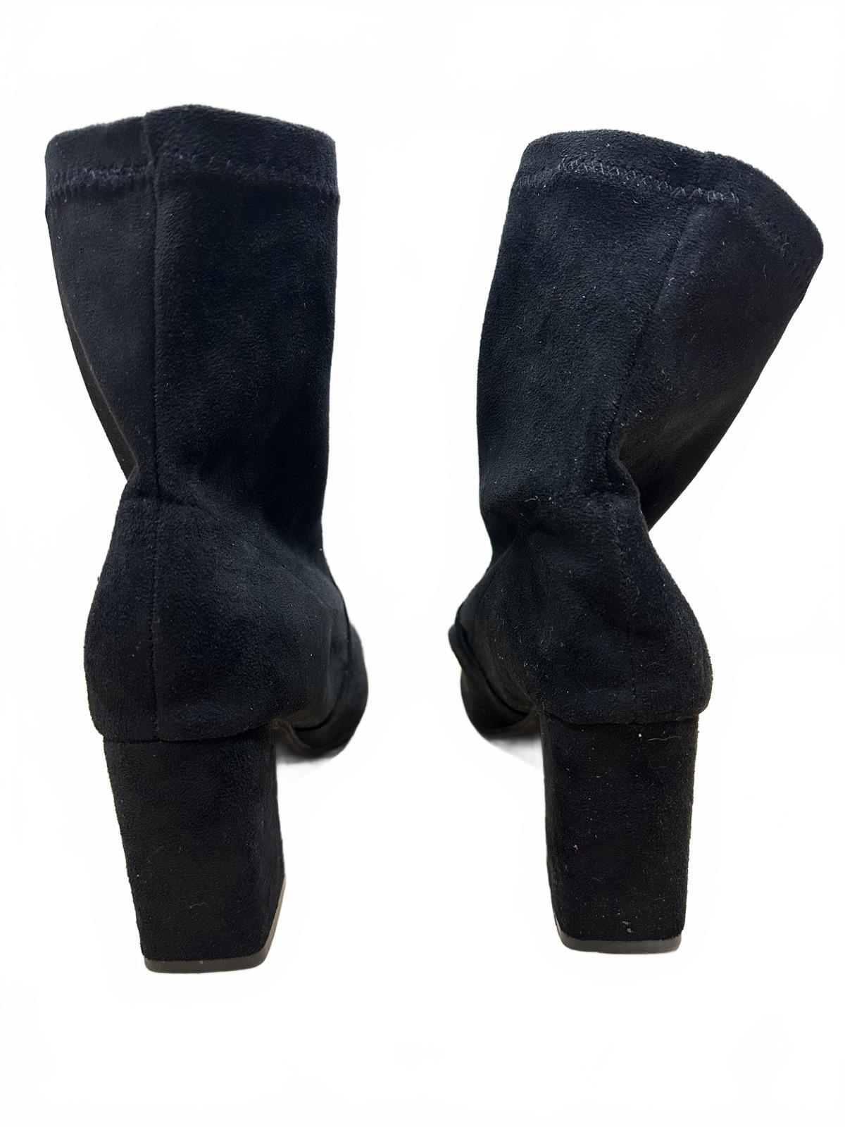 Black Suede Sock Boots with Block Heel Ankle Boots