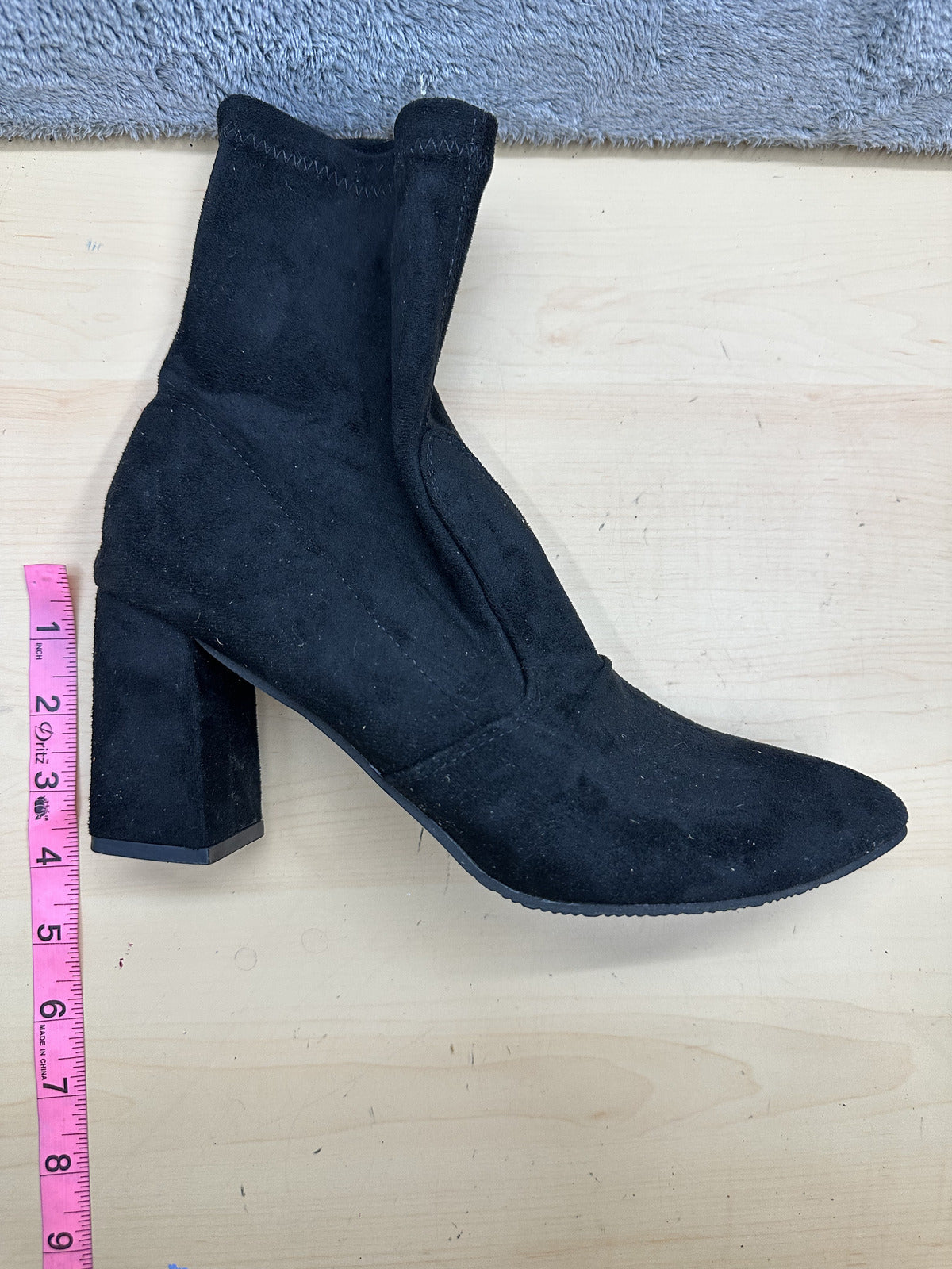 Black Suede Sock Boots with Block Heel Ankle Boots