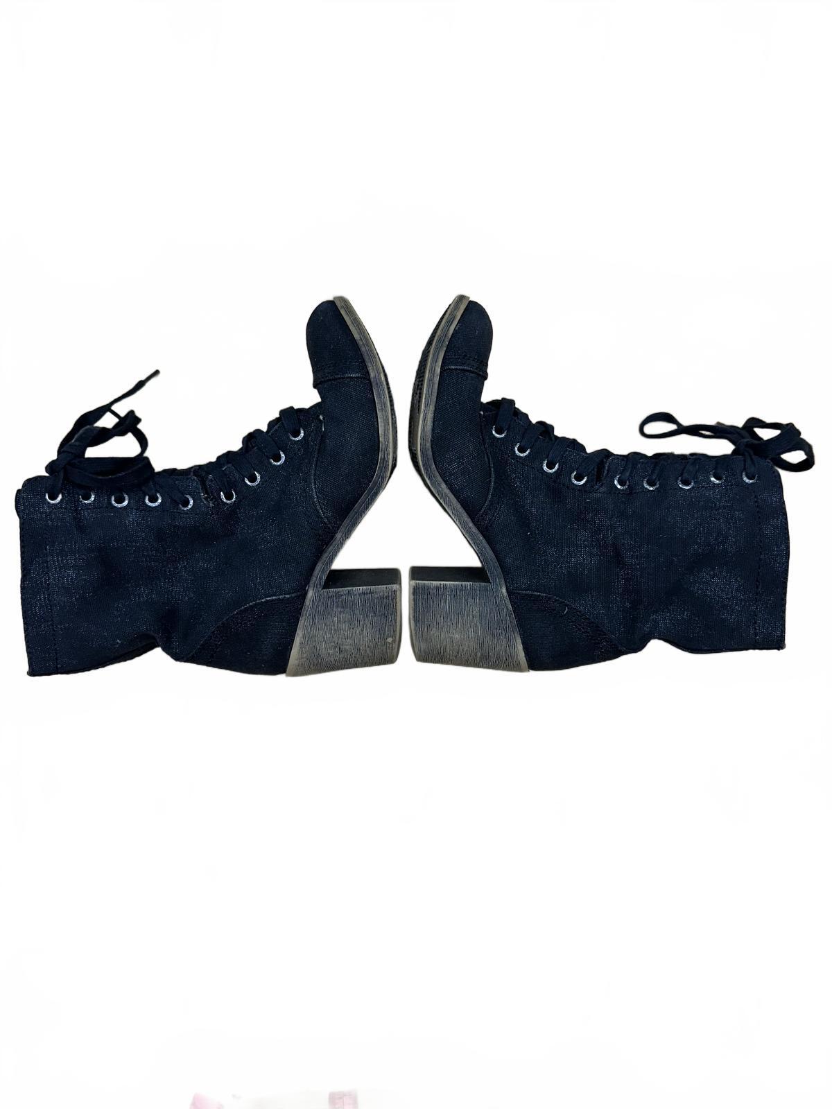 Rock & Candy Black Lace Up Ankle Combat Boots with Block Heel Vintage Style