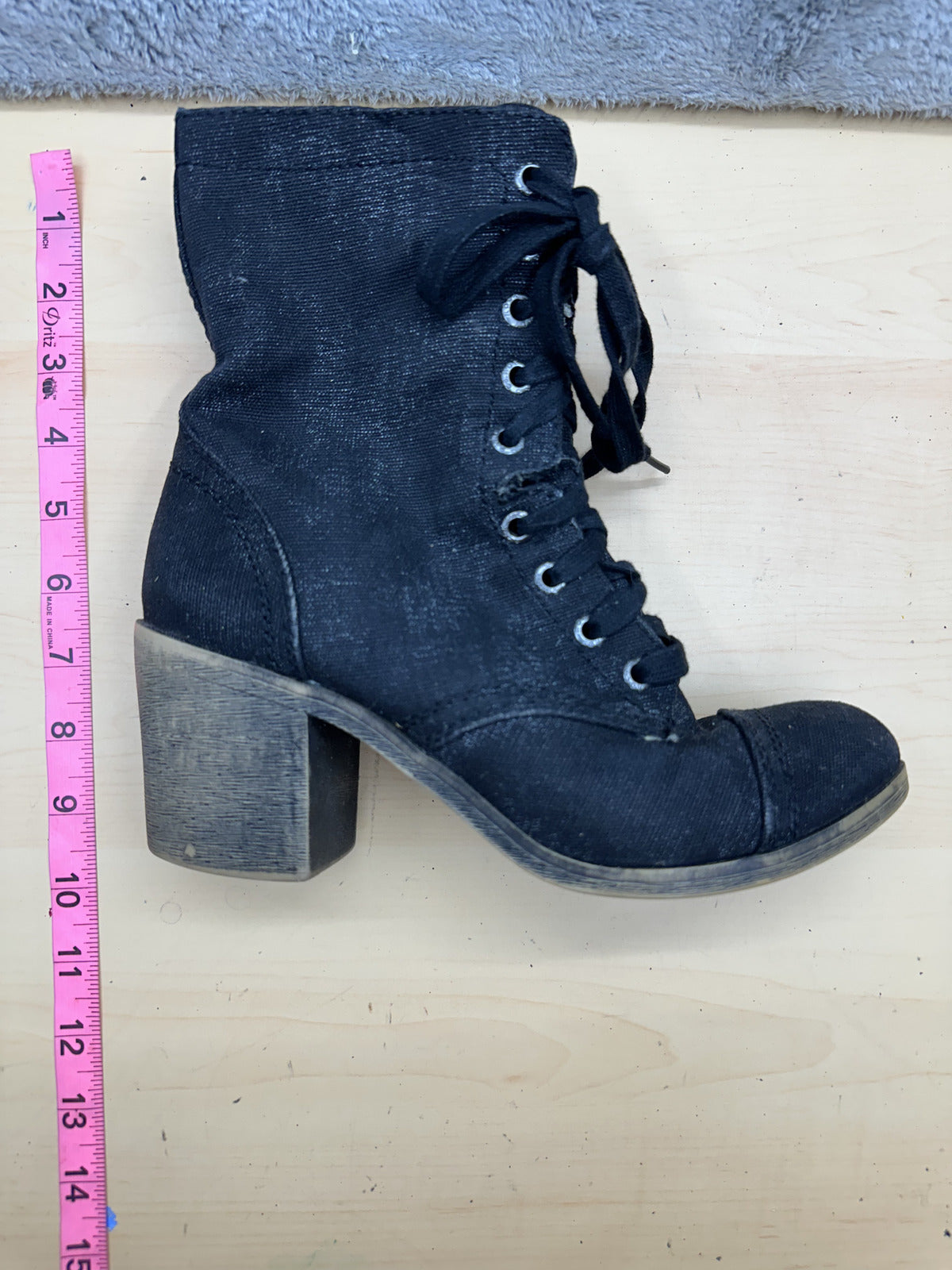 Rock & Candy Black Lace Up Ankle Combat Boots with Block Heel Vintage Style