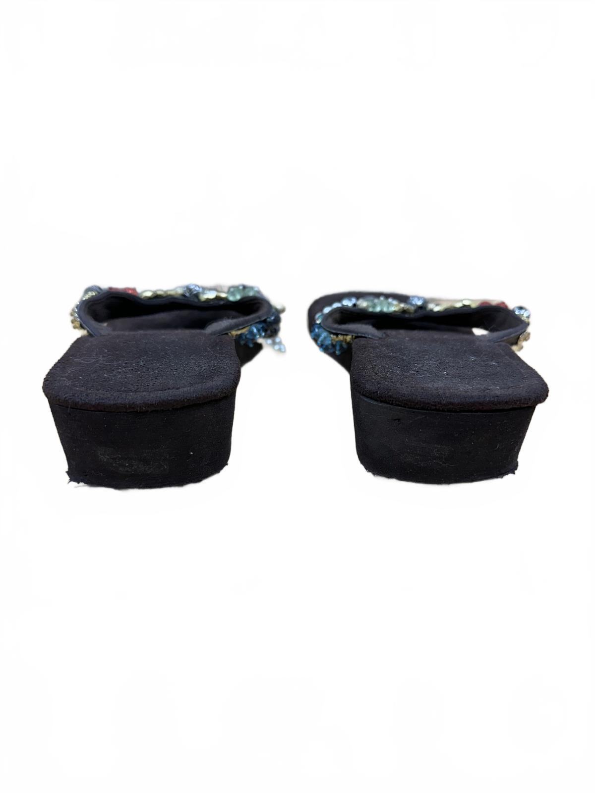 Bohemian Platform Beaded Flip Flop Sandals Brown Multicolor Floral Y2K
