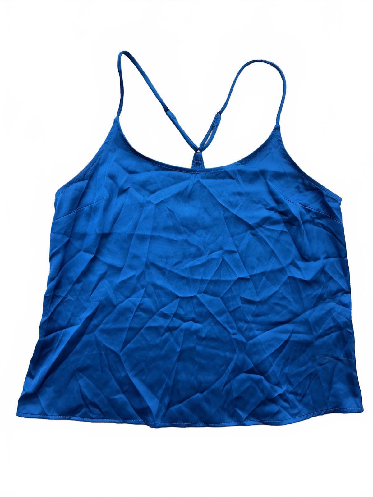 Blue Satin Cami Top Racerback Adjustable Straps Minimalist Summer Tank
