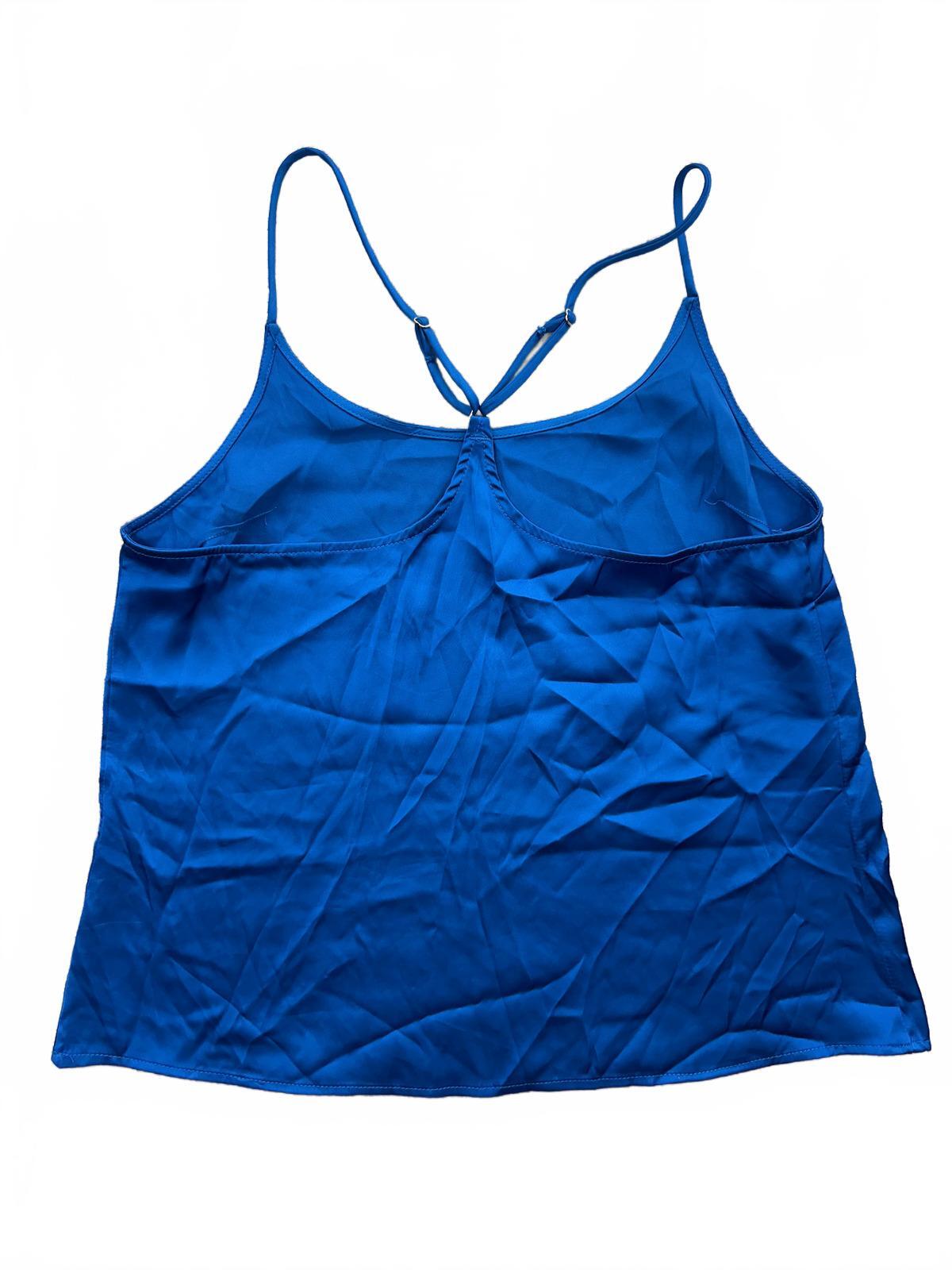 Blue Satin Cami Top Racerback Adjustable Straps Minimalist Summer Tank