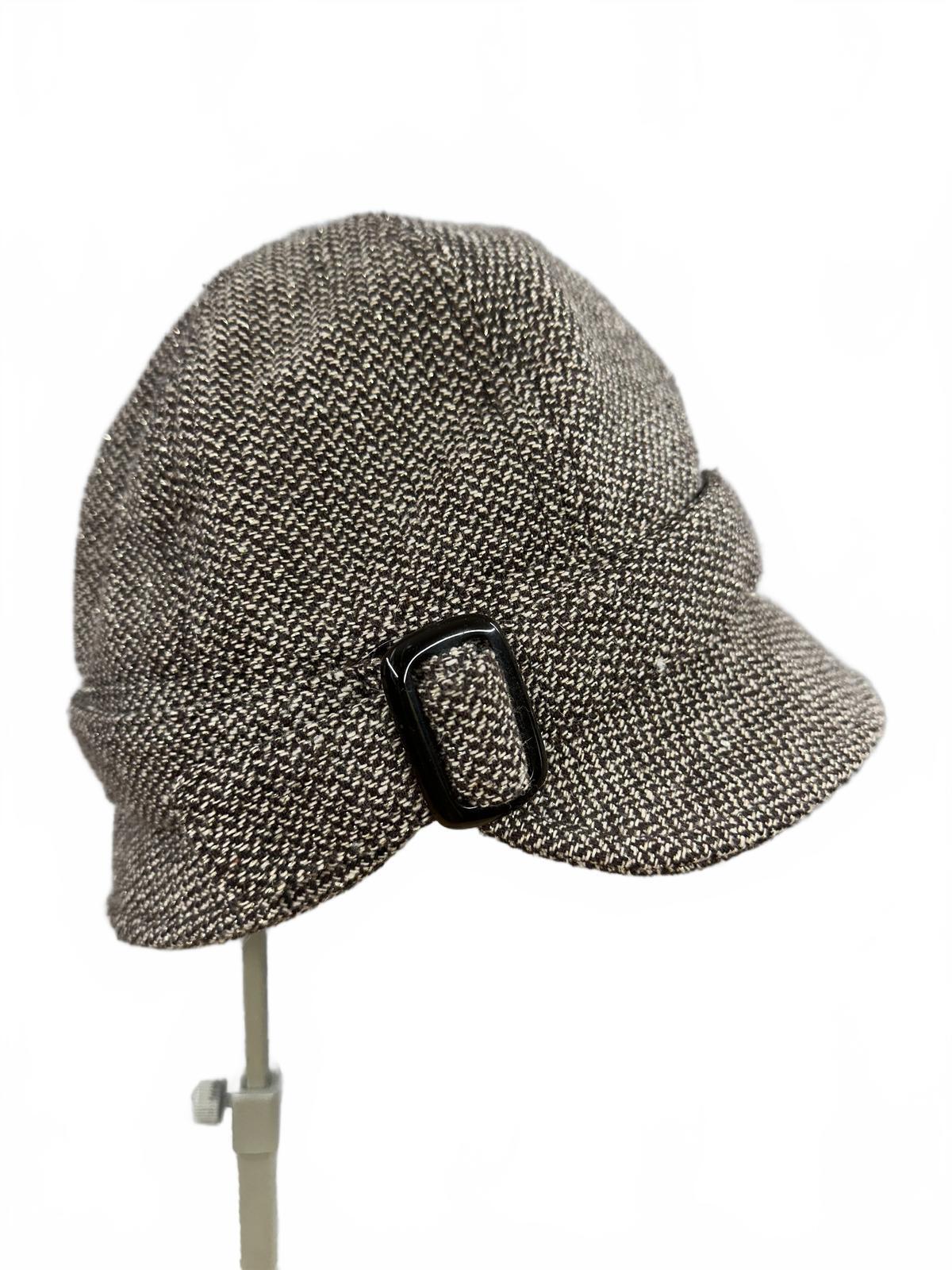 Vintage Brown Tweed Wool Cloche Hat with Buckle Detail