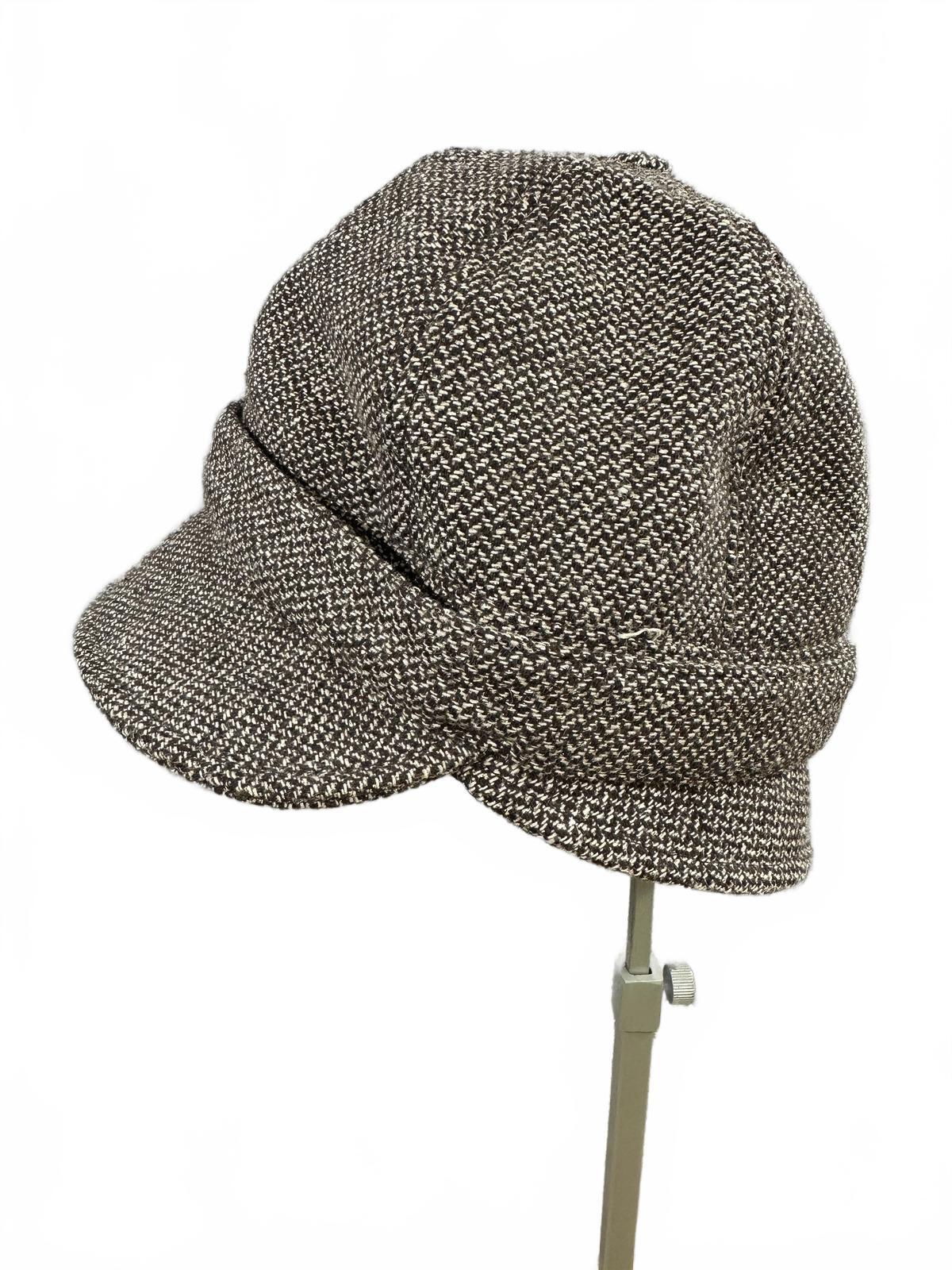 Vintage Brown Tweed Wool Cloche Hat with Buckle Detail