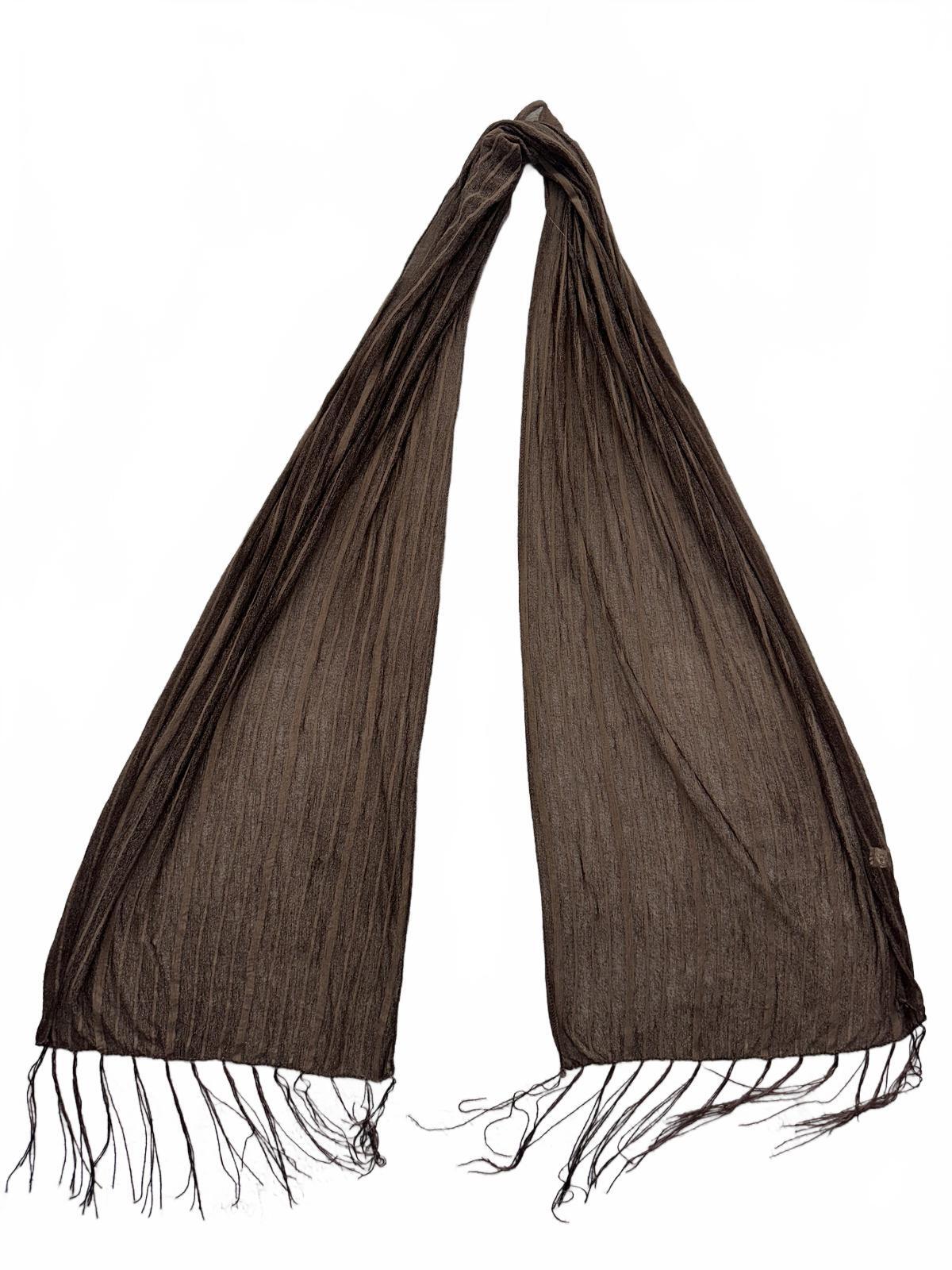 Brown Sheer Polyester Scarf with Fringe Tassels Lightweight and Boho