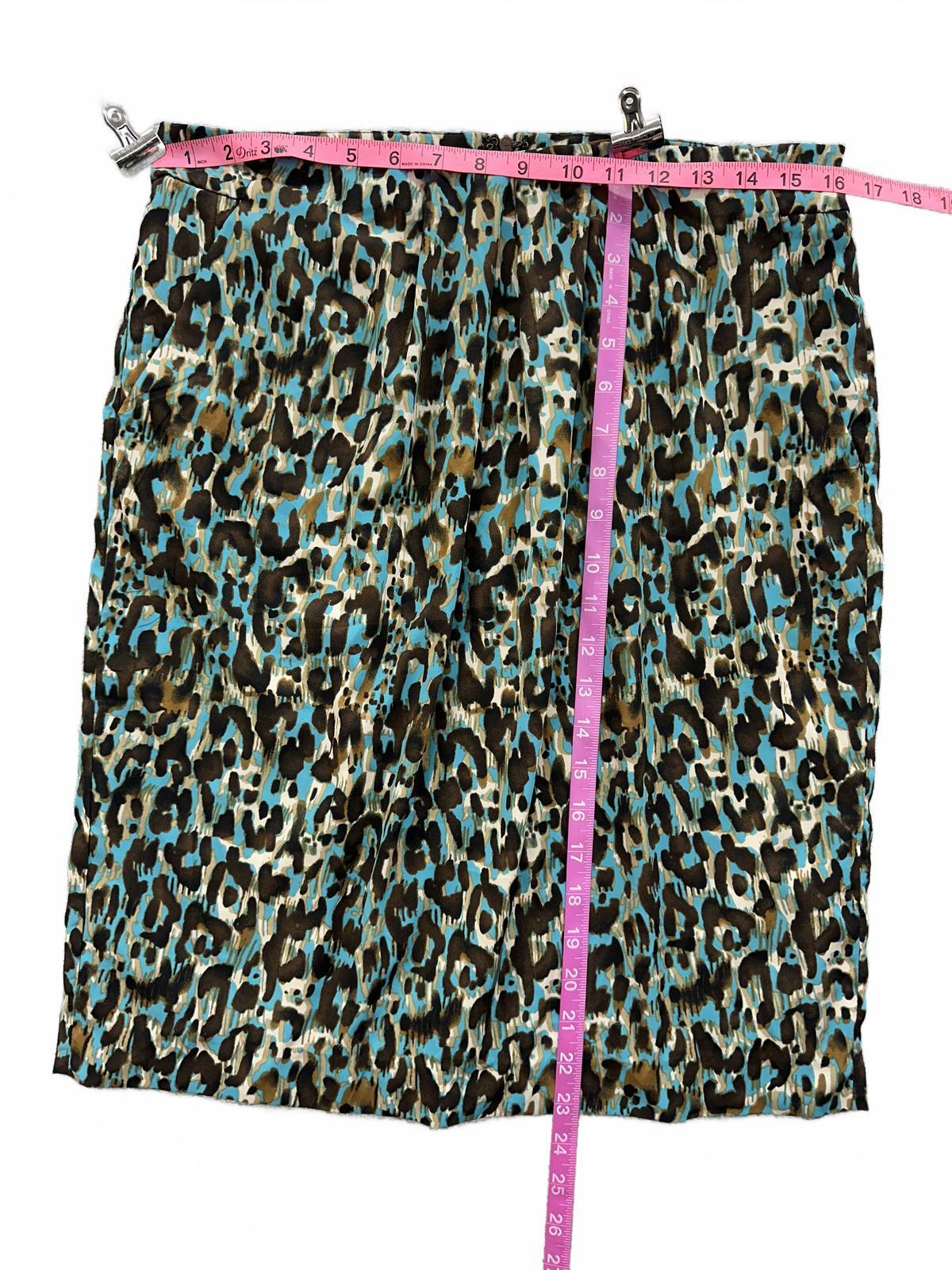 Ellen Tracy Leopard Print Midi Skirt Blue Brown Black Animal Print