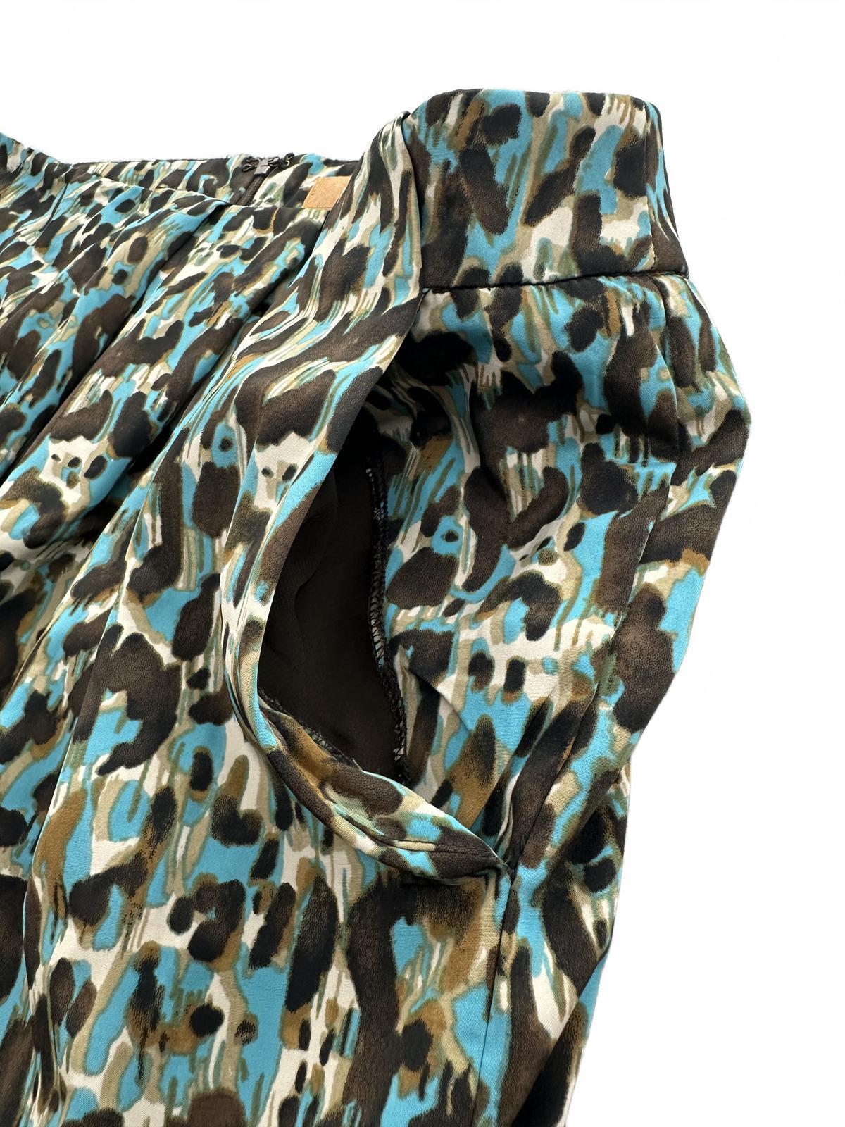 Ellen Tracy Leopard Print Midi Skirt Blue Brown Black Animal Print