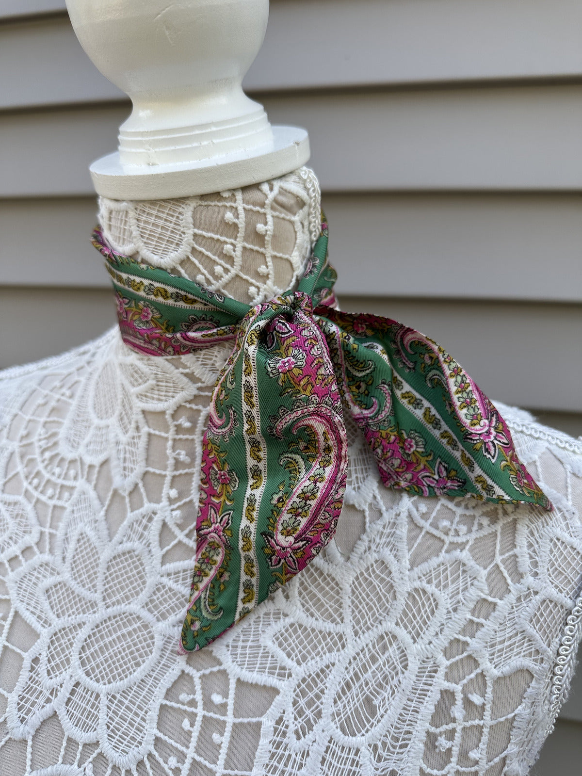 Vintage Paisley Neck Scarf/Purse Scarf Green Pink Retro Boho Accessory