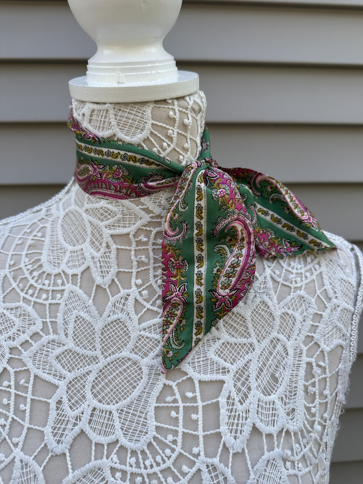 Vintage Paisley Neck Scarf/Purse Scarf Green Pink Retro Boho Accessory