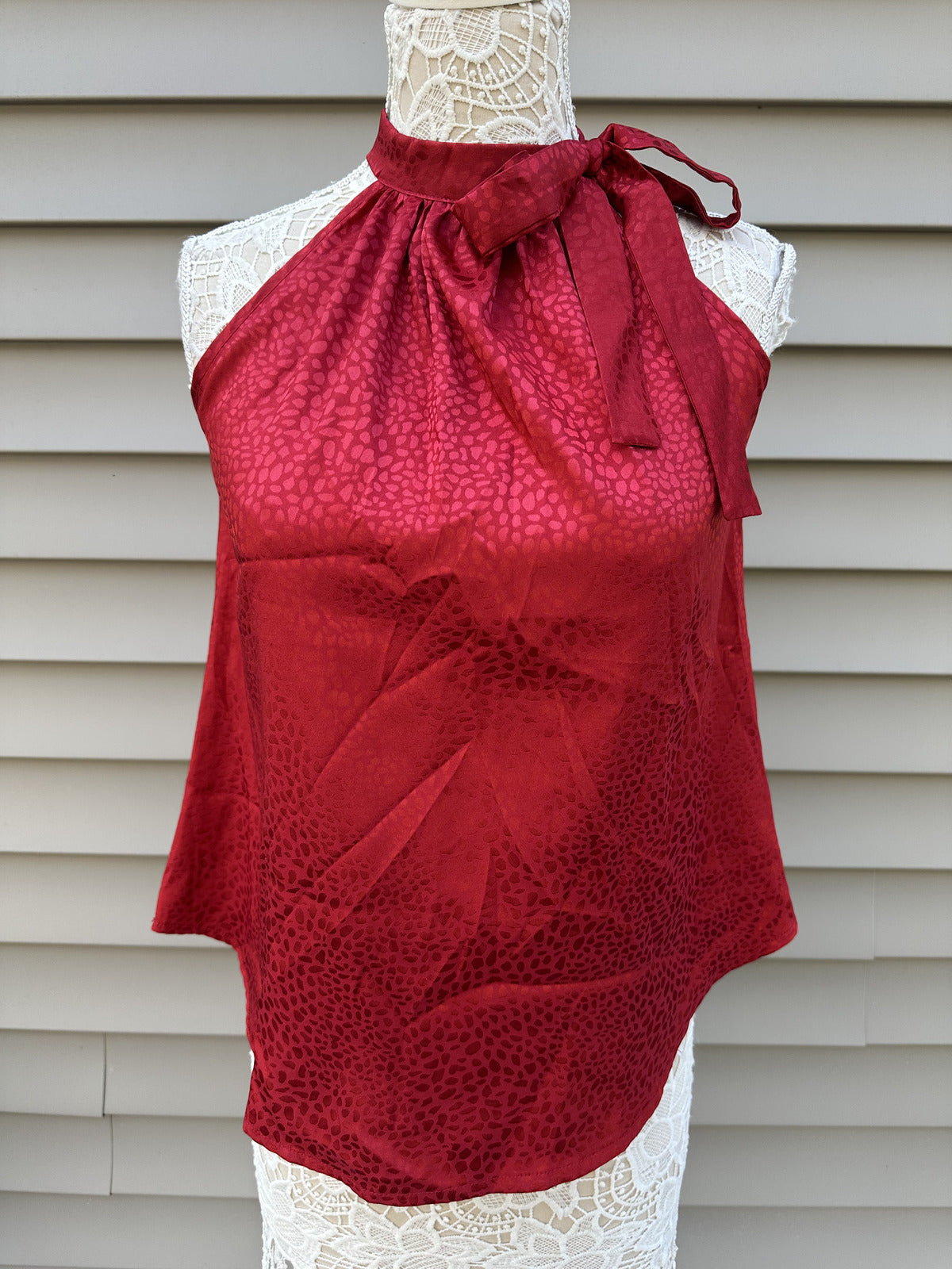 BTFBM Red Satin Halter Neck Top Elegant Evening Wear Adjustable Tie