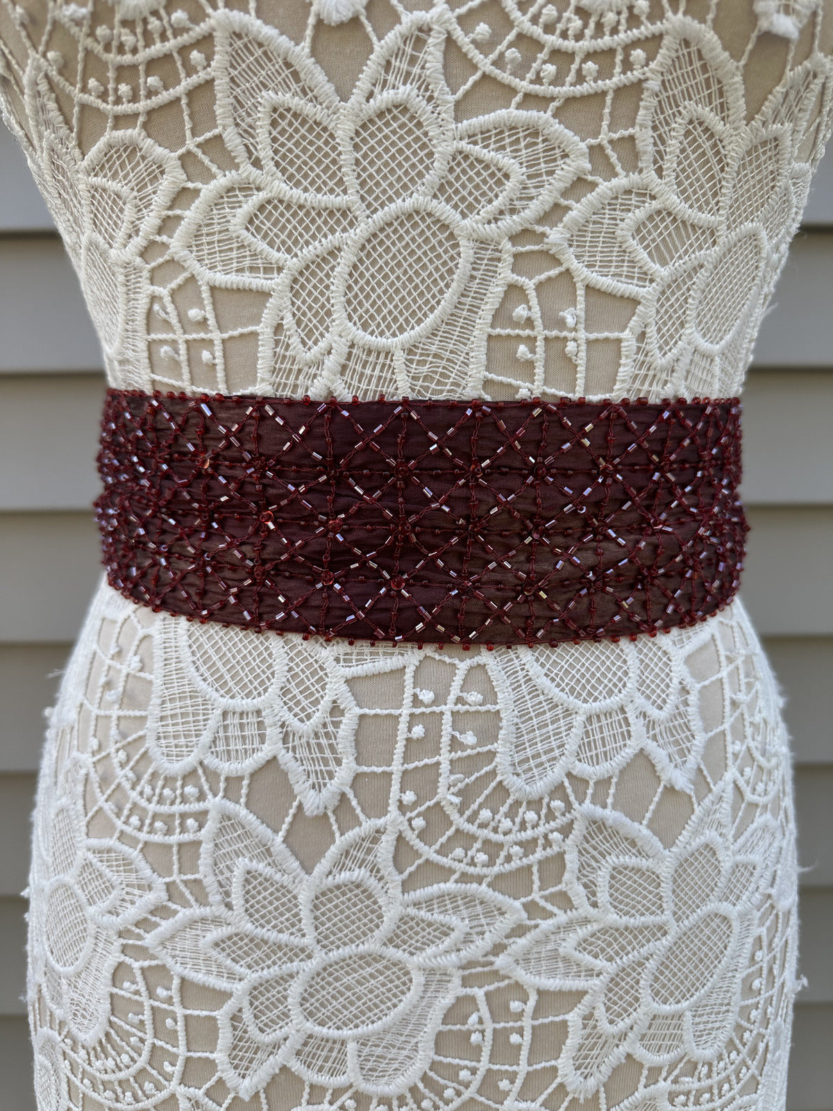 Pottery Barn Beaded Burgundy Waist Belt Vintage Boho Accessory
