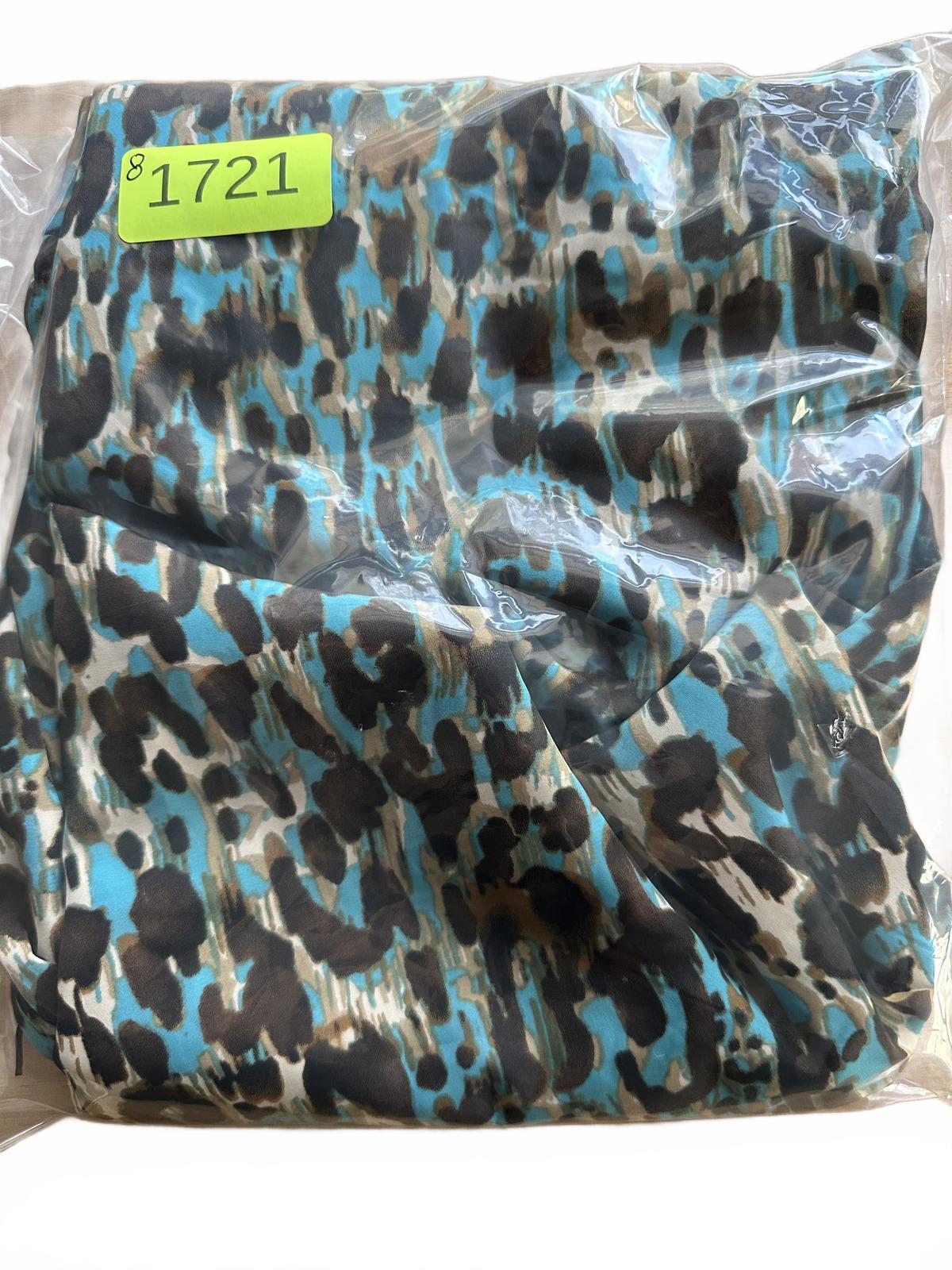 Ellen Tracy Leopard Print Midi Skirt Blue Brown Black Animal Print