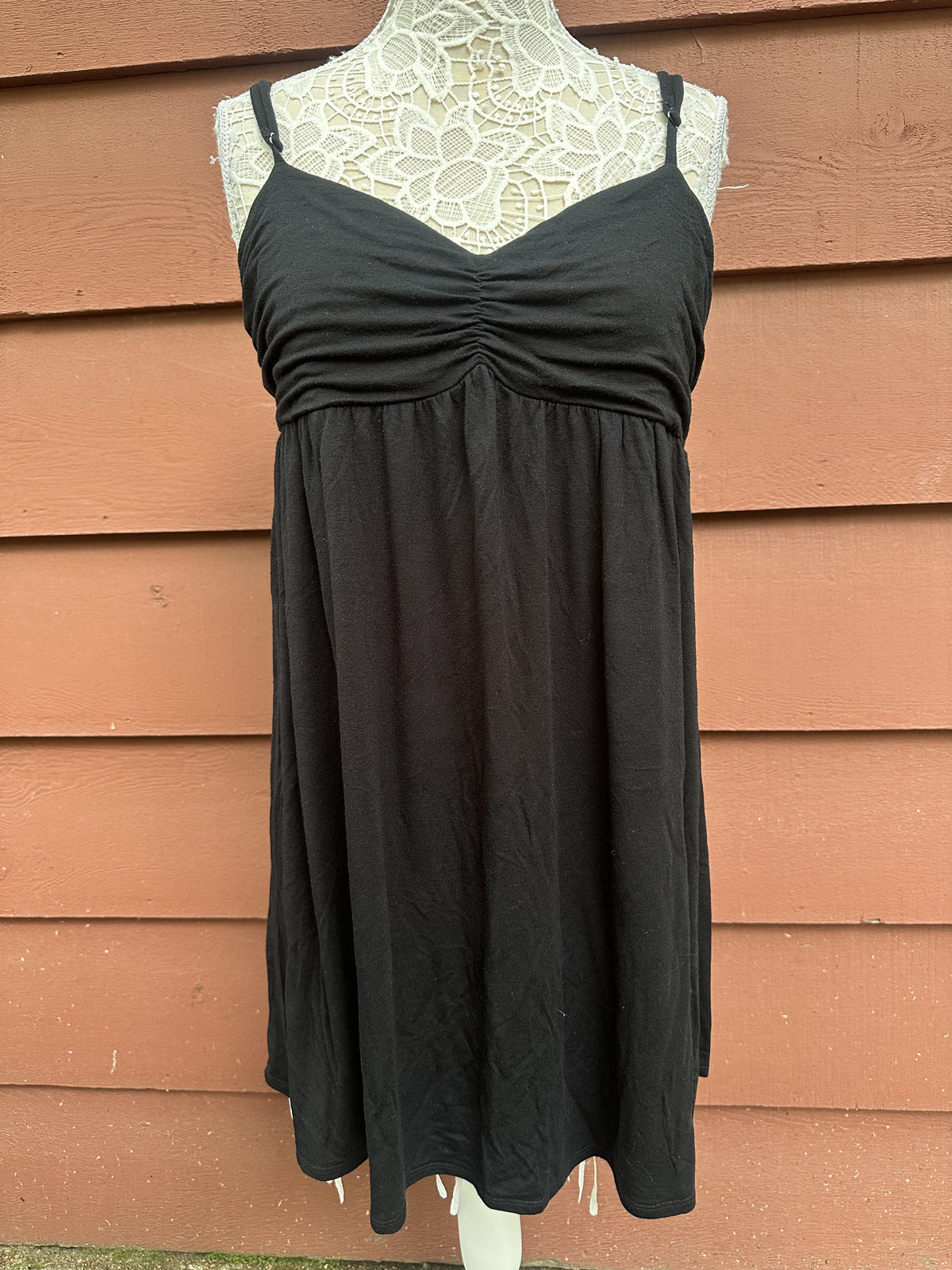 Gilligan O'Malley Black Sleeveless Sleepwear Dress with Ruched Bust and Adjusted