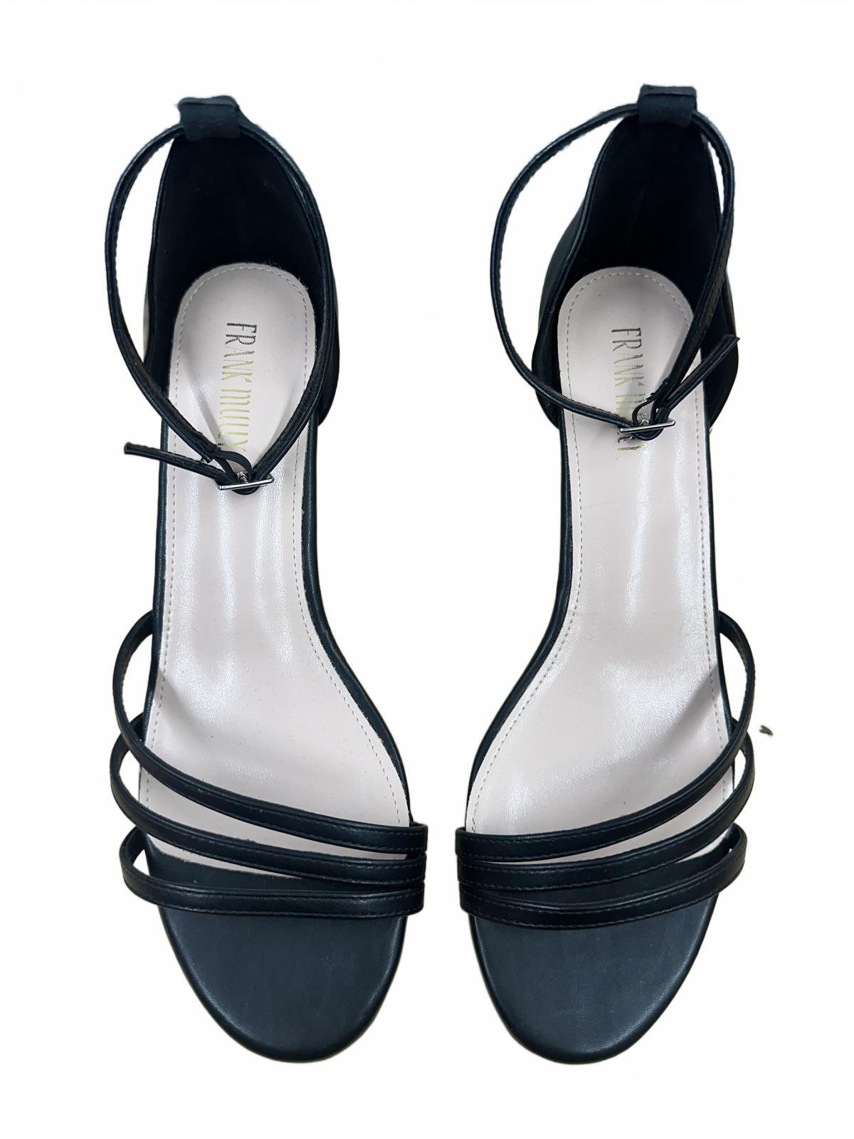 Frank Mully Black Strappy Kitten Heel Sandals Minimalist Chic Summer Shoes