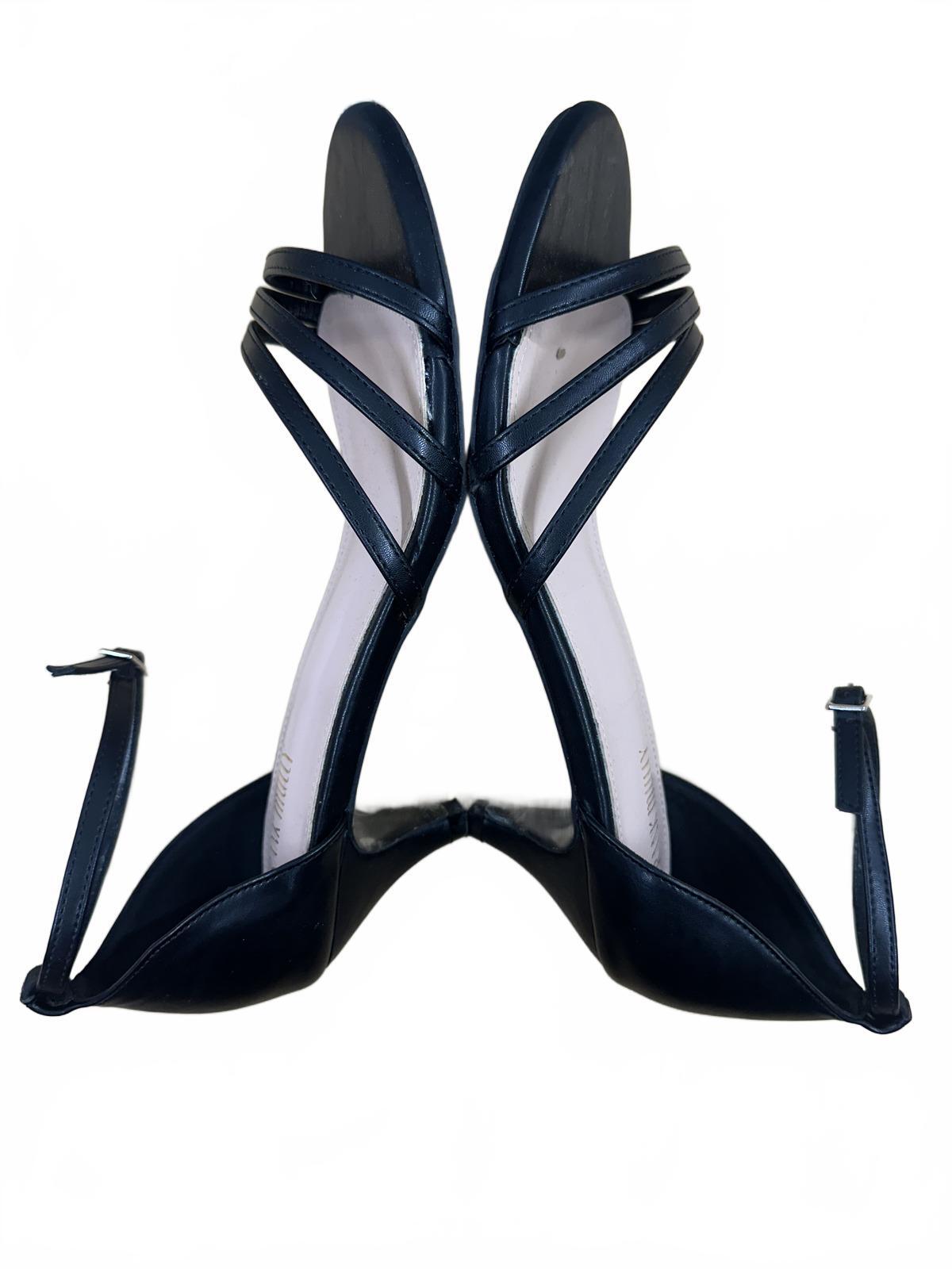 Frank Mully Black Strappy Kitten Heel Sandals Minimalist Chic Summer Shoes