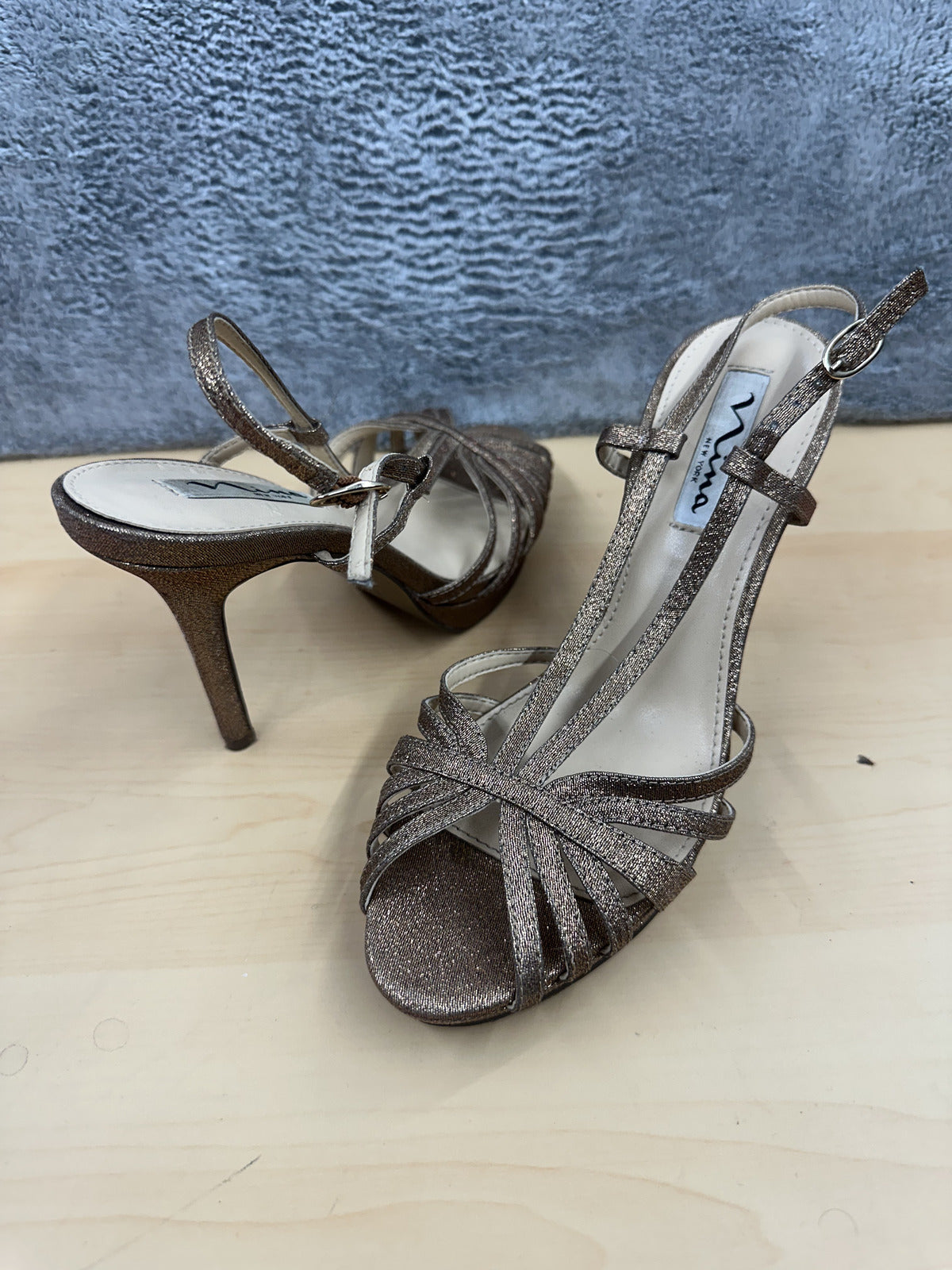 Nina Metallic Strappy High Heel Sandals Bronze Gold Formal Party Glam