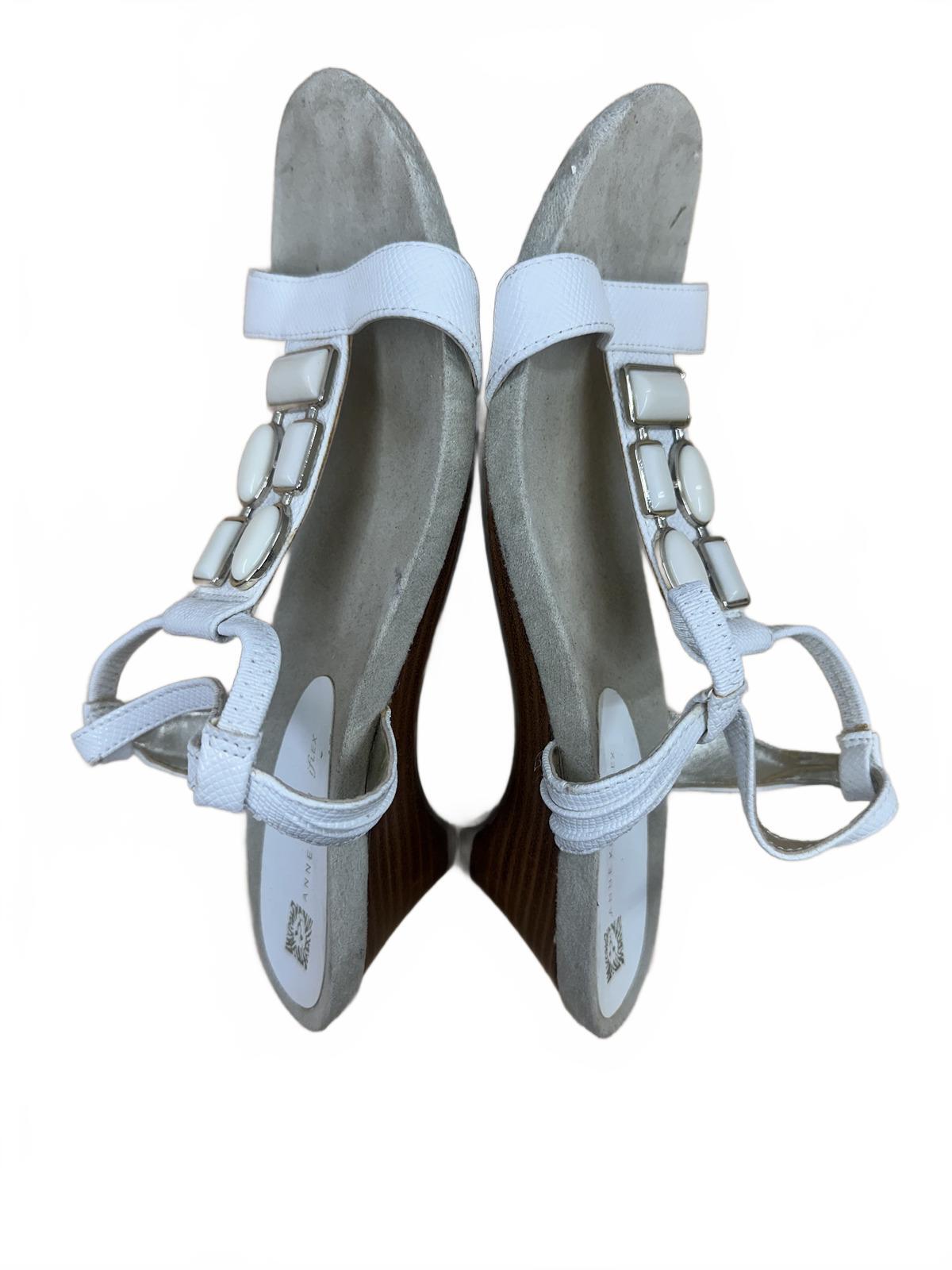 Anne Klein White Sandals with Gemstone Embellishments and Kitten Heel