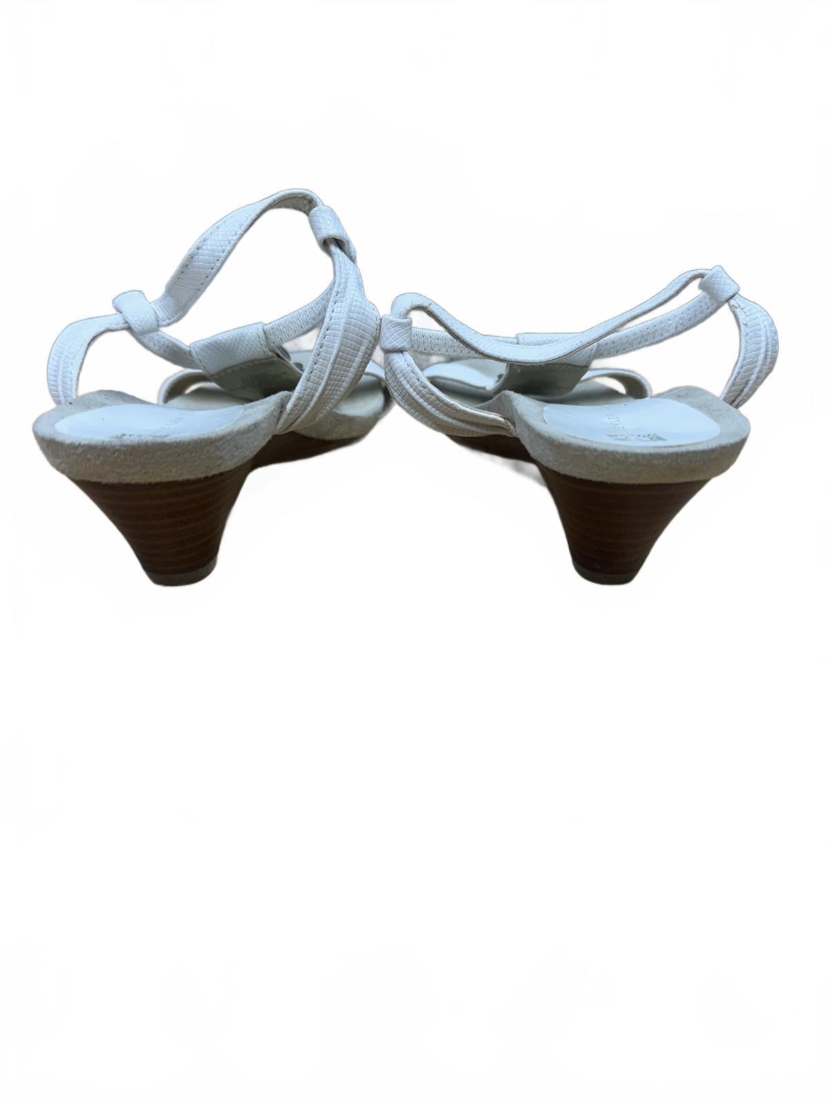 Anne Klein White Sandals with Gemstone Embellishments and Kitten Heel