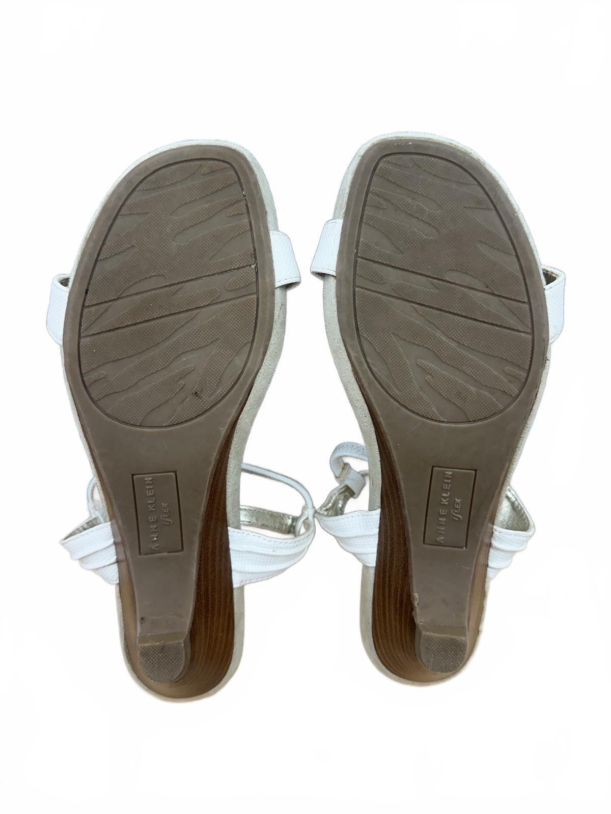 Anne Klein White Sandals with Gemstone Embellishments and Kitten Heel