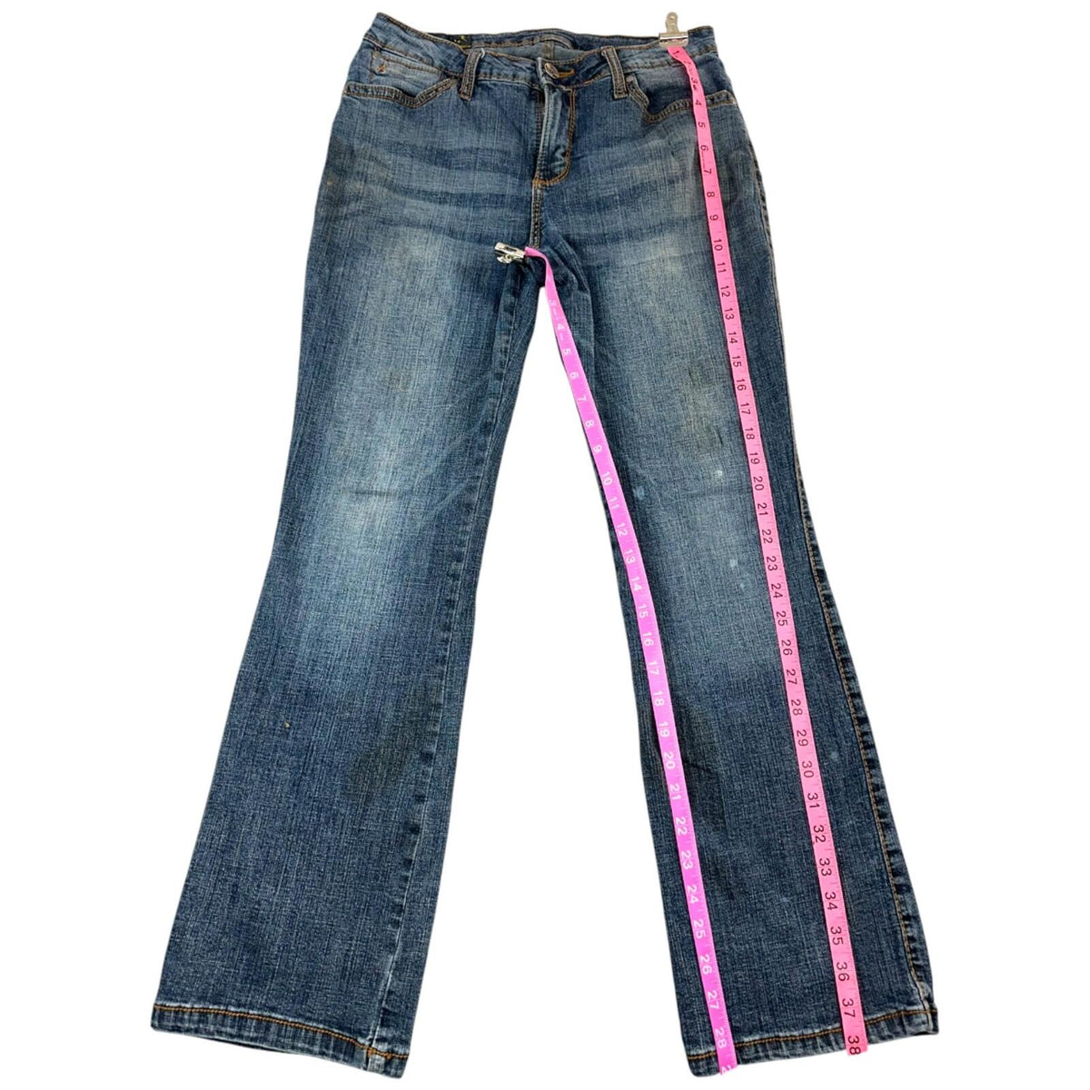 Wrangler Aura Flare Jeans Blue Gray Embroidered Rhinestone