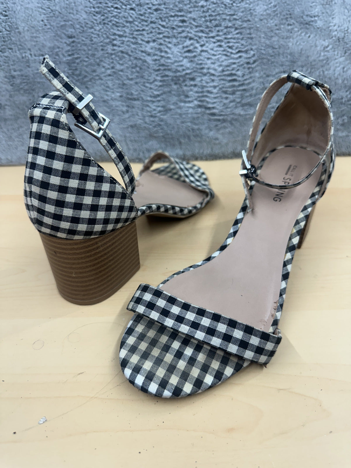 Call It Spring Black and White Gingham Heeled Sandals