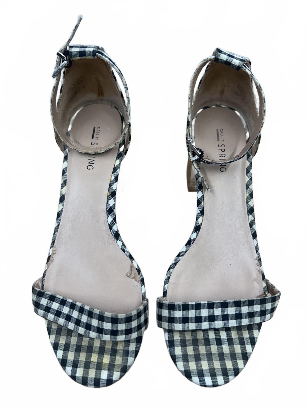 Call It Spring Black and White Gingham Heeled Sandals