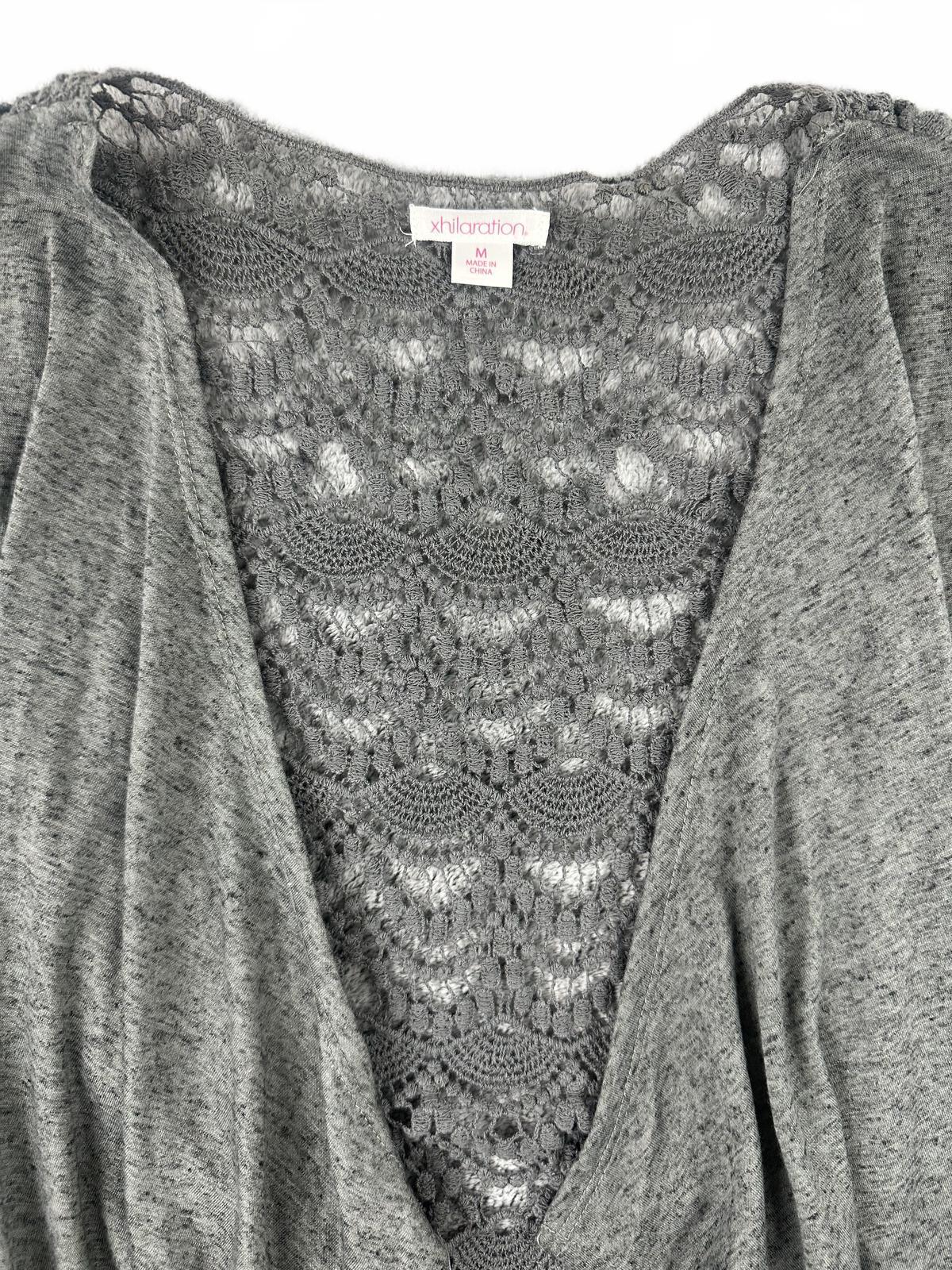 Xhilaration Gray Lace Back Open Front Cardigan with Puff Sleeves Feminine
