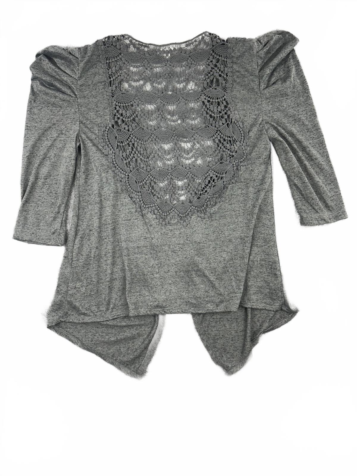 Xhilaration Gray Lace Back Open Front Cardigan with Puff Sleeves Feminine