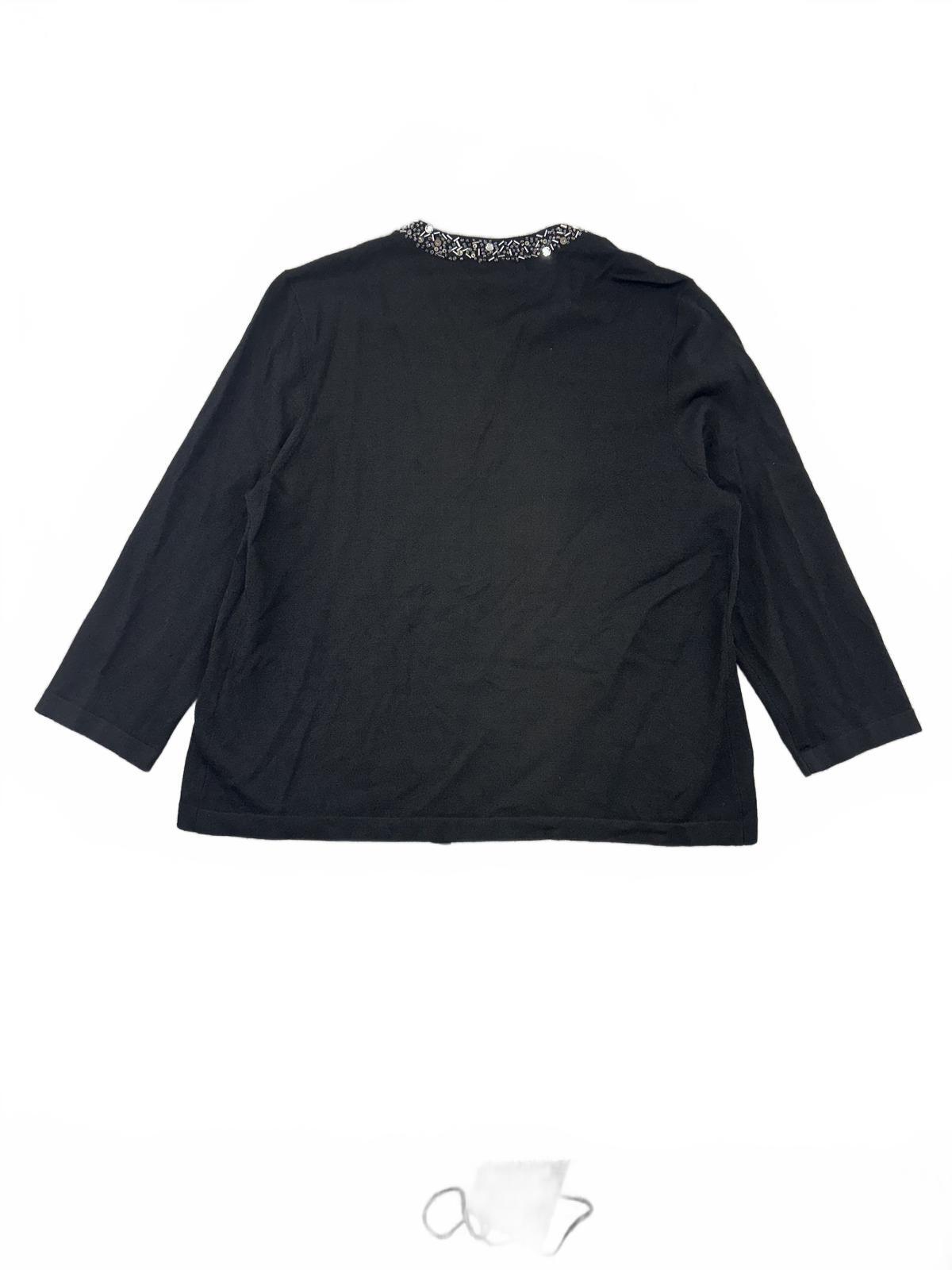 Jones New York Signature Petite Black Embellished Cardigan with Silver Beaded