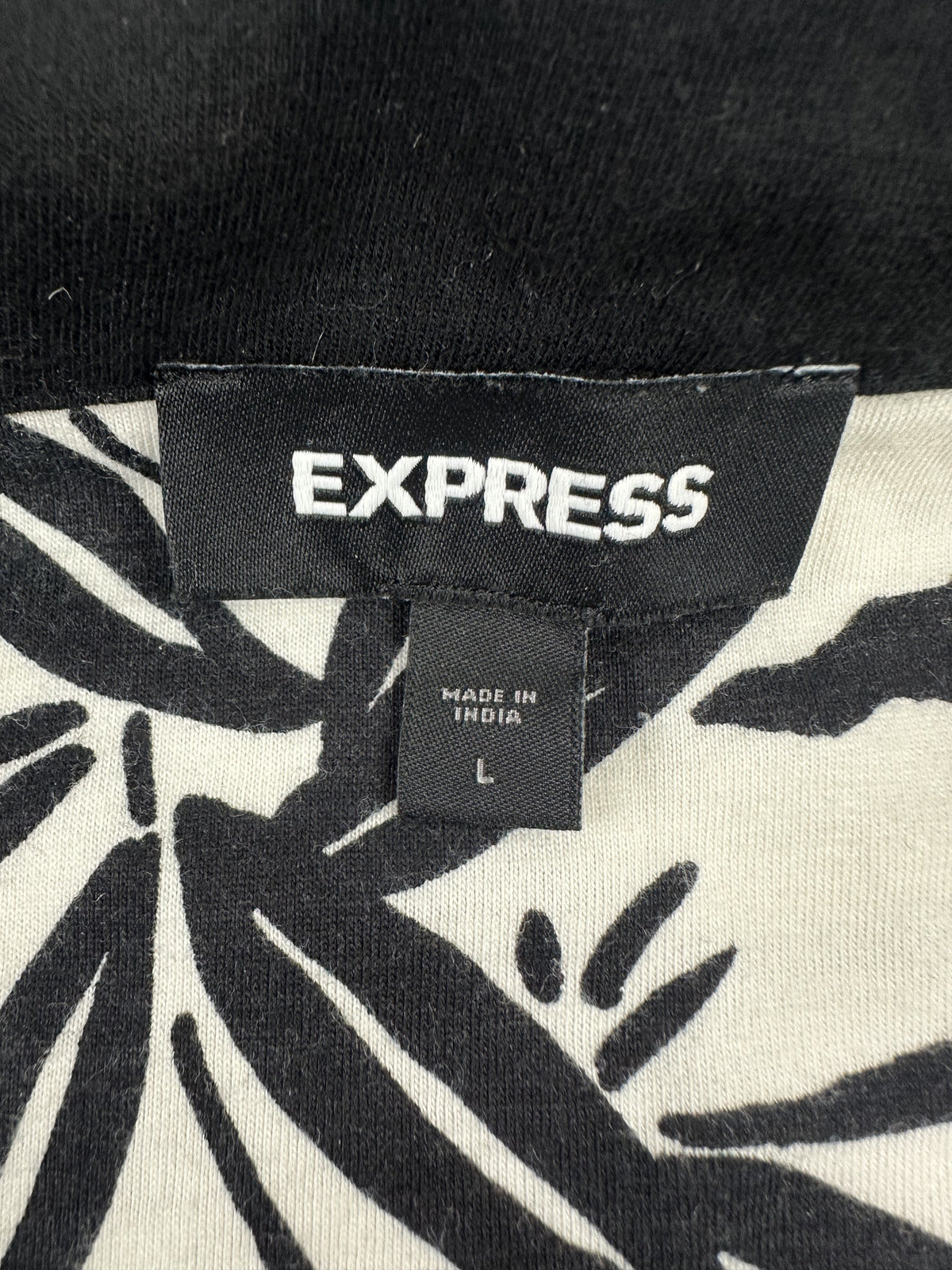 Express Black and White Tropical Print Polo Shirt