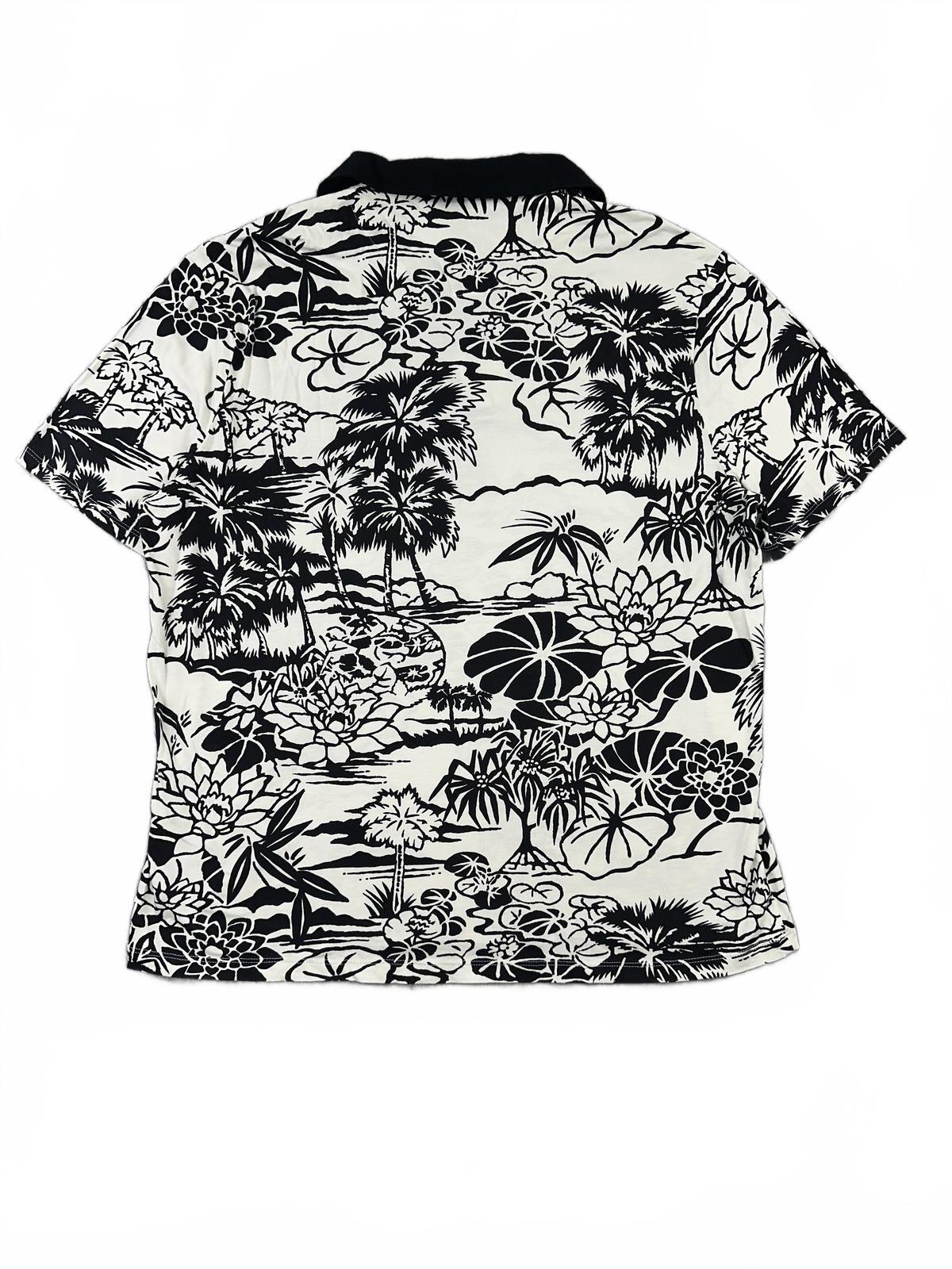 Express Black and White Tropical Print Polo Shirt