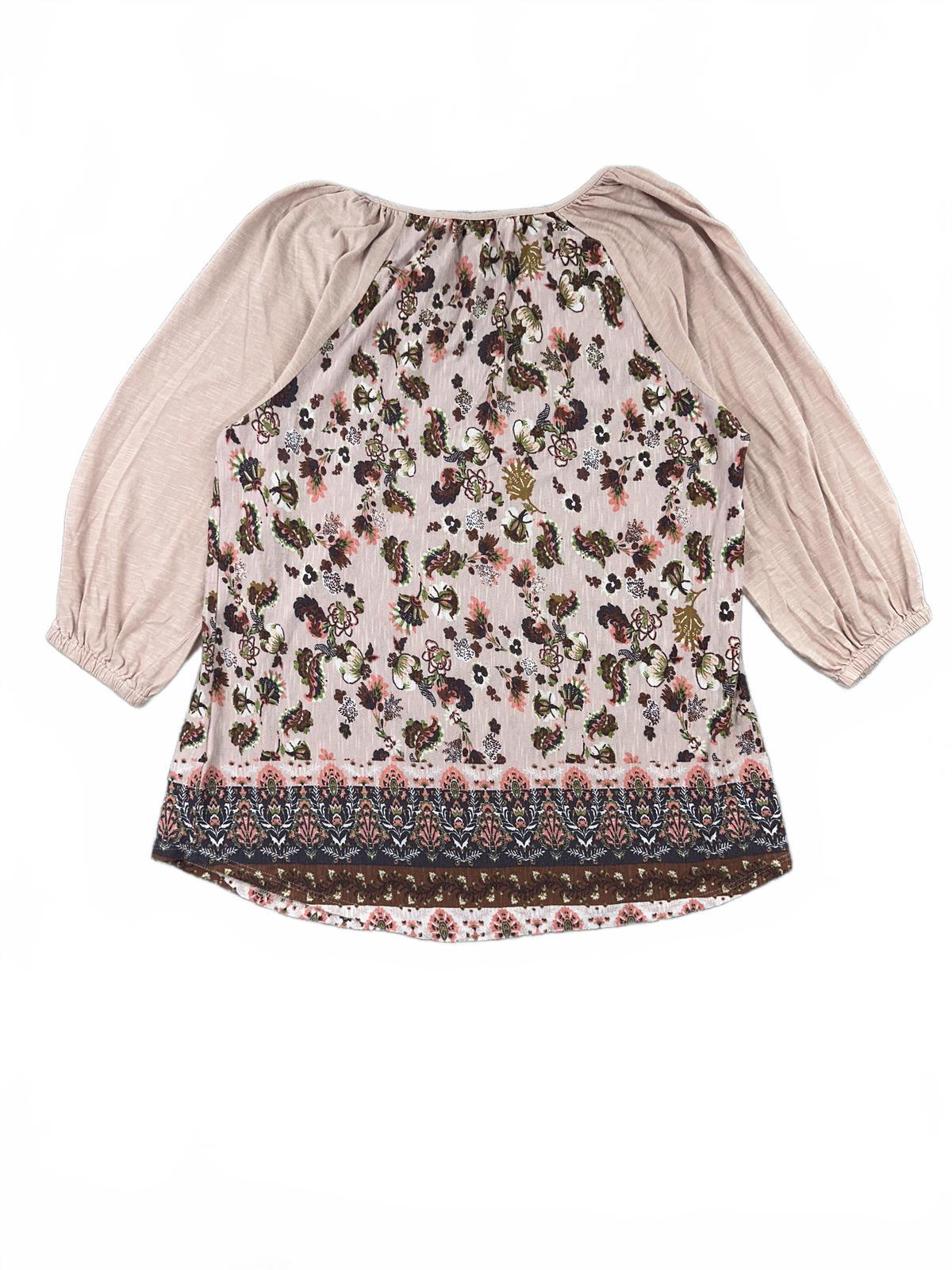 Vintage X America Bohemian Floral Embroidered Pink Blouse 3/4 Cottage