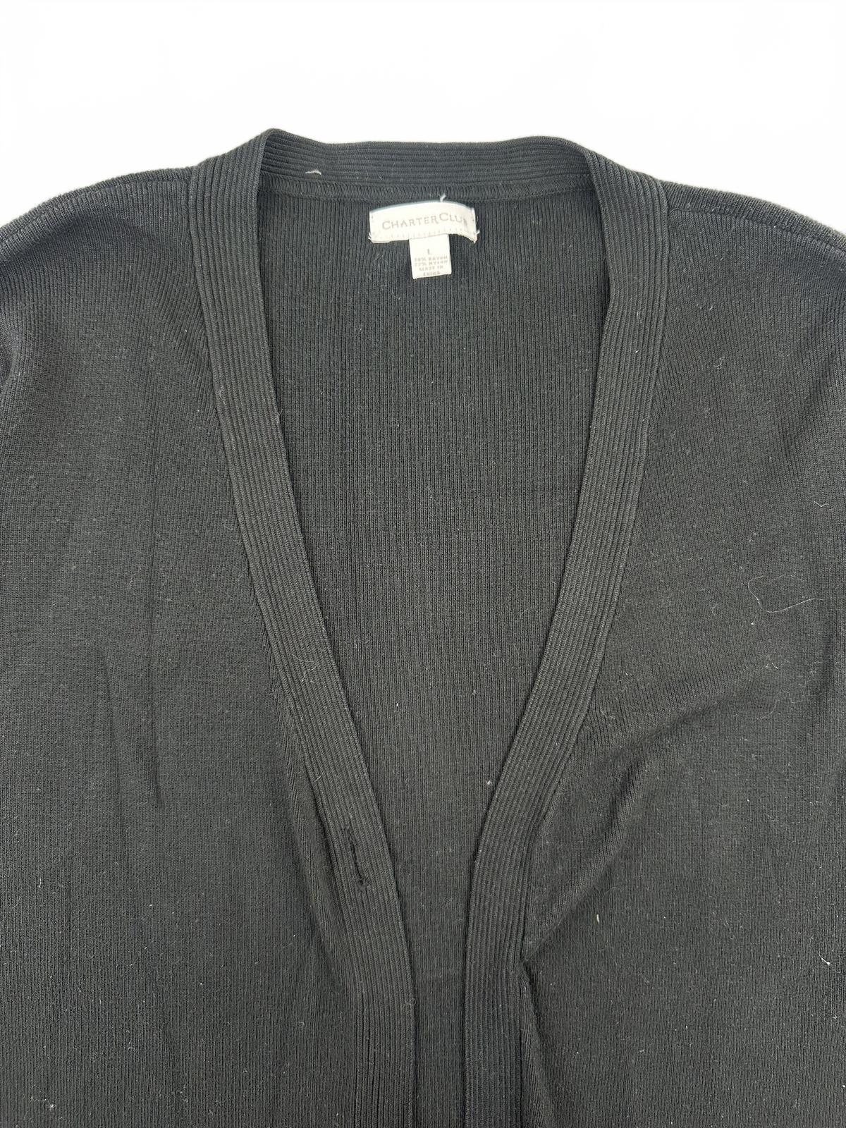Charter Club Black Open Front Cardigan Classic Versatile Layering Sweater