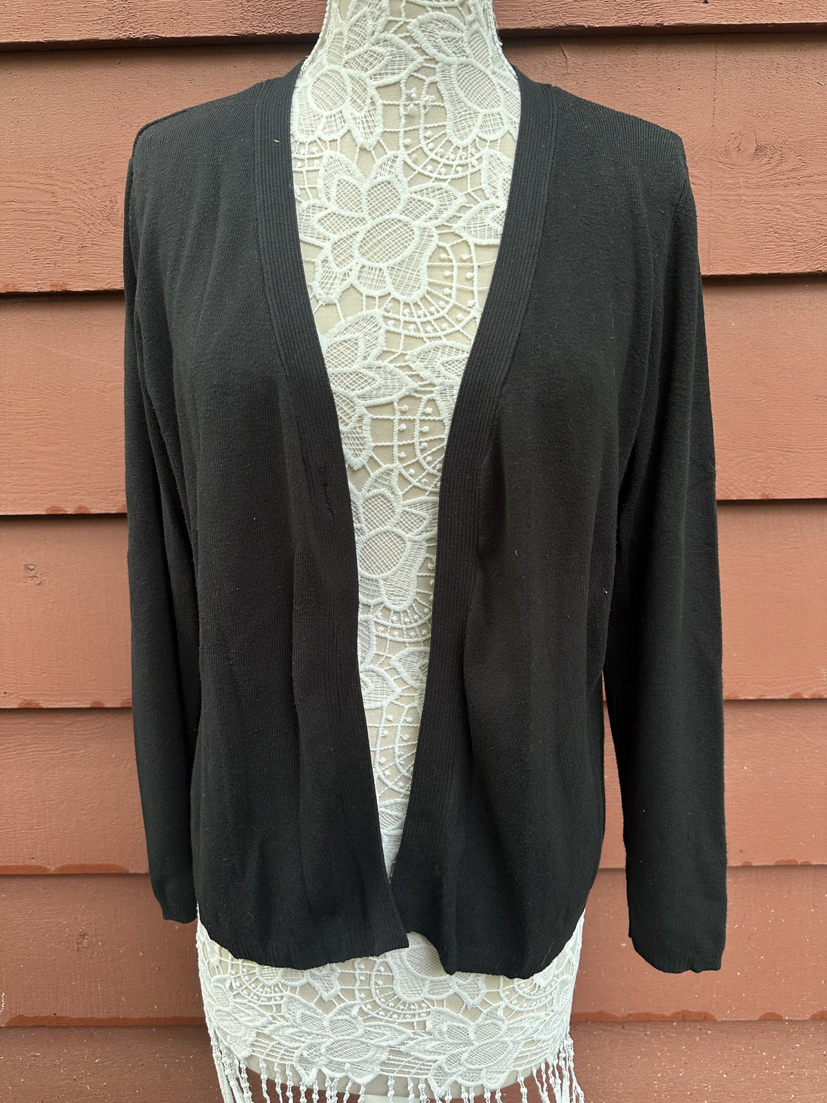 Charter Club Black Open Front Cardigan Classic Versatile Layering Sweater