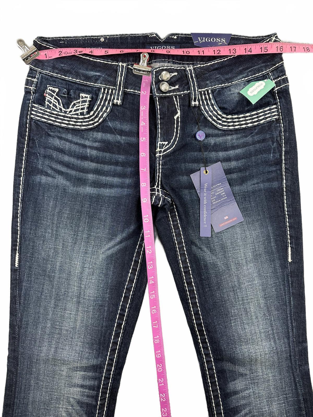 VIGOSS Slim Bootcut Jeans Blue Denim White Stitching Y2K Vintage