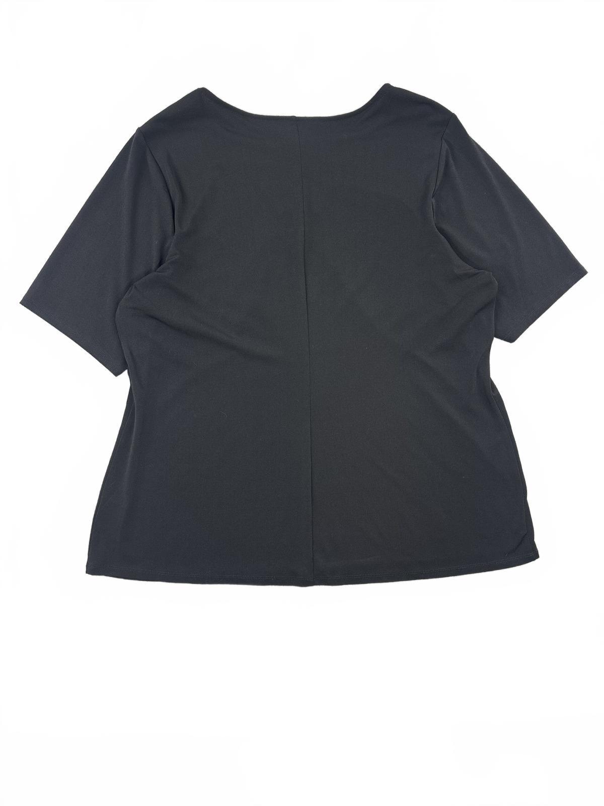Bold Elements Black Cut to Curve V Neck Top with Strap and Ring Detail