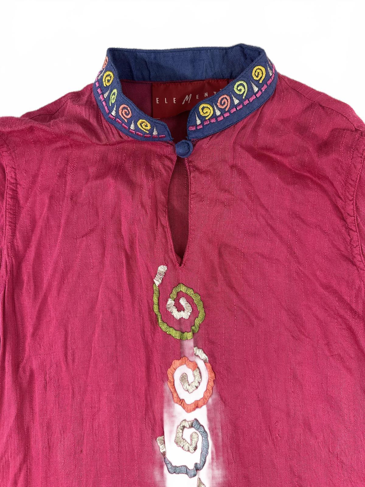 Elements Vintage Embroidered Bohemian Dress with Mandarin Collar Pink Blue