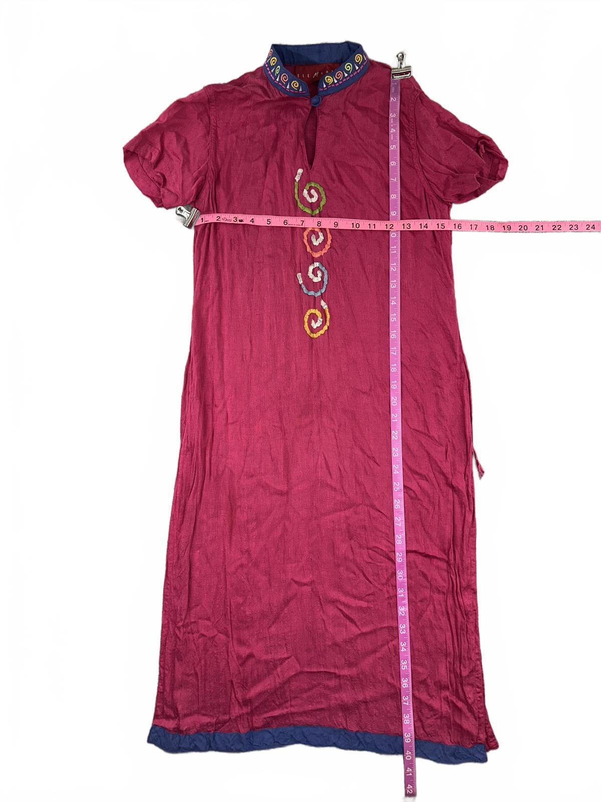 Elements Vintage Embroidered Bohemian Dress with Mandarin Collar Pink Blue