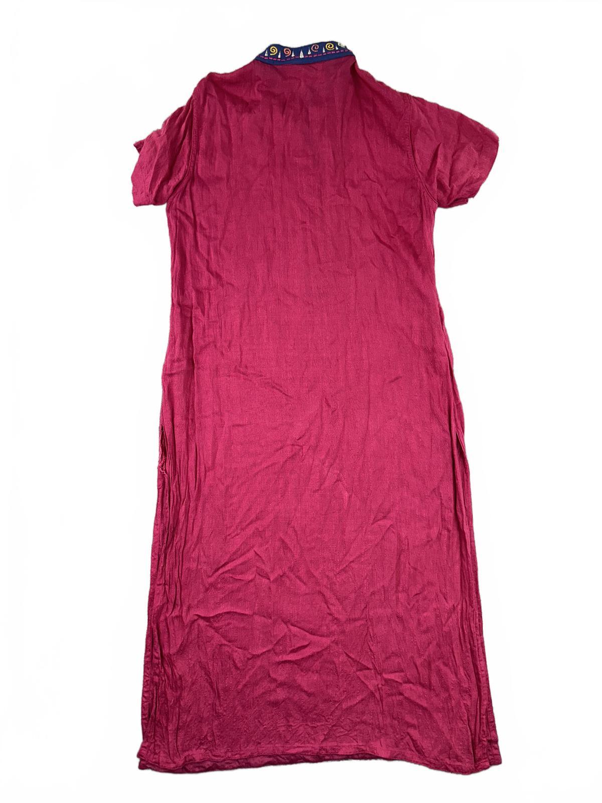 Elements Vintage Embroidered Bohemian Dress with Mandarin Collar Pink Blue