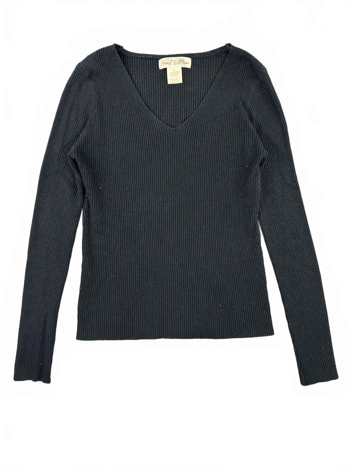 Heart & Moon Black Ribbed V Neck Sweater Long Sleeve