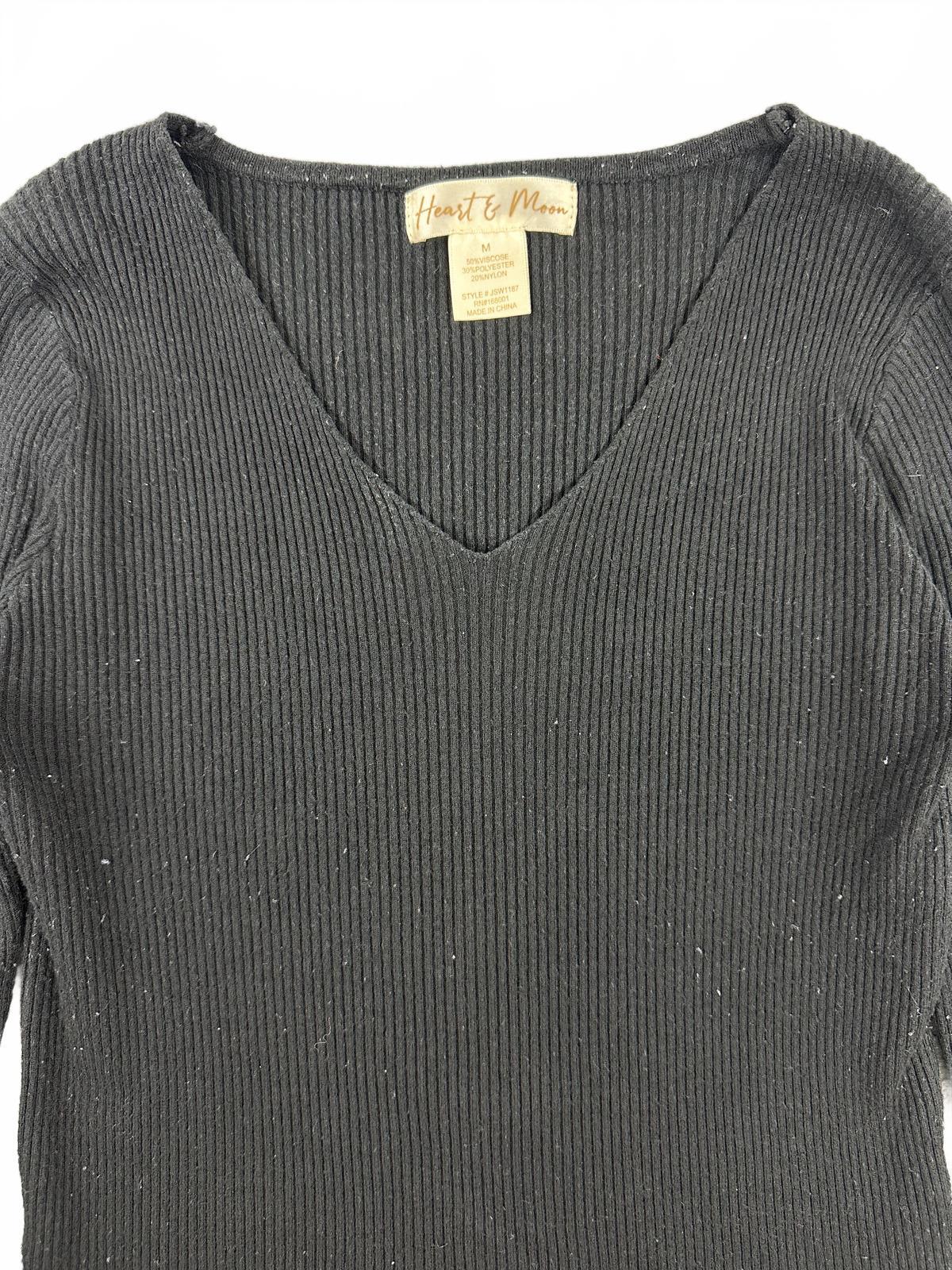 Heart & Moon Black Ribbed V Neck Sweater Long Sleeve