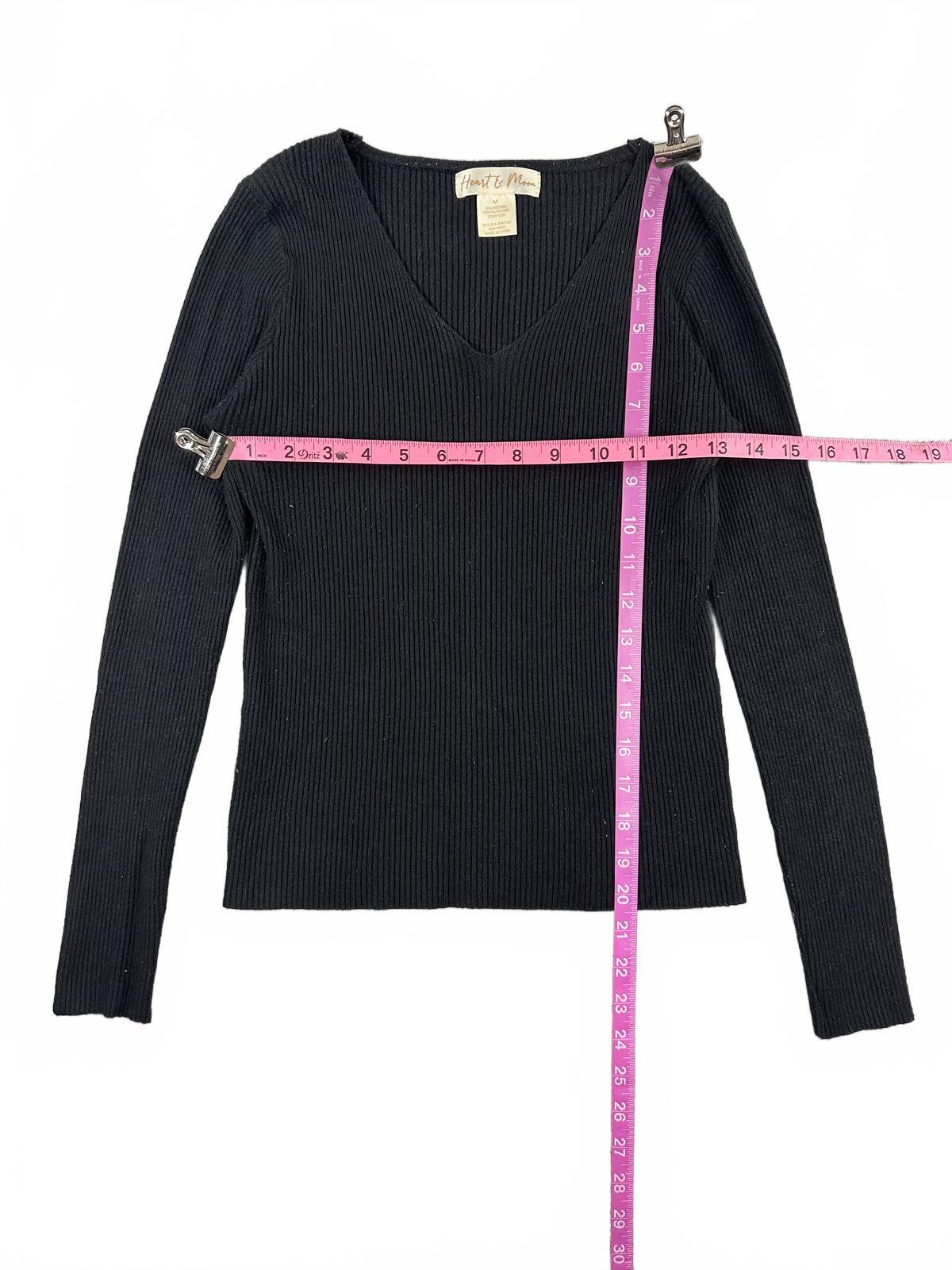 Heart & Moon Black Ribbed V Neck Sweater Long Sleeve
