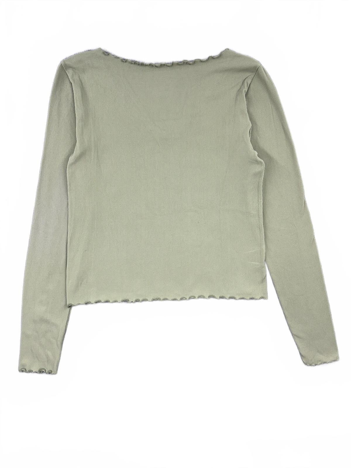 Contour by PacSun Sage Green Ribbed Long Sleeve Top with Lettuce Edge Detail