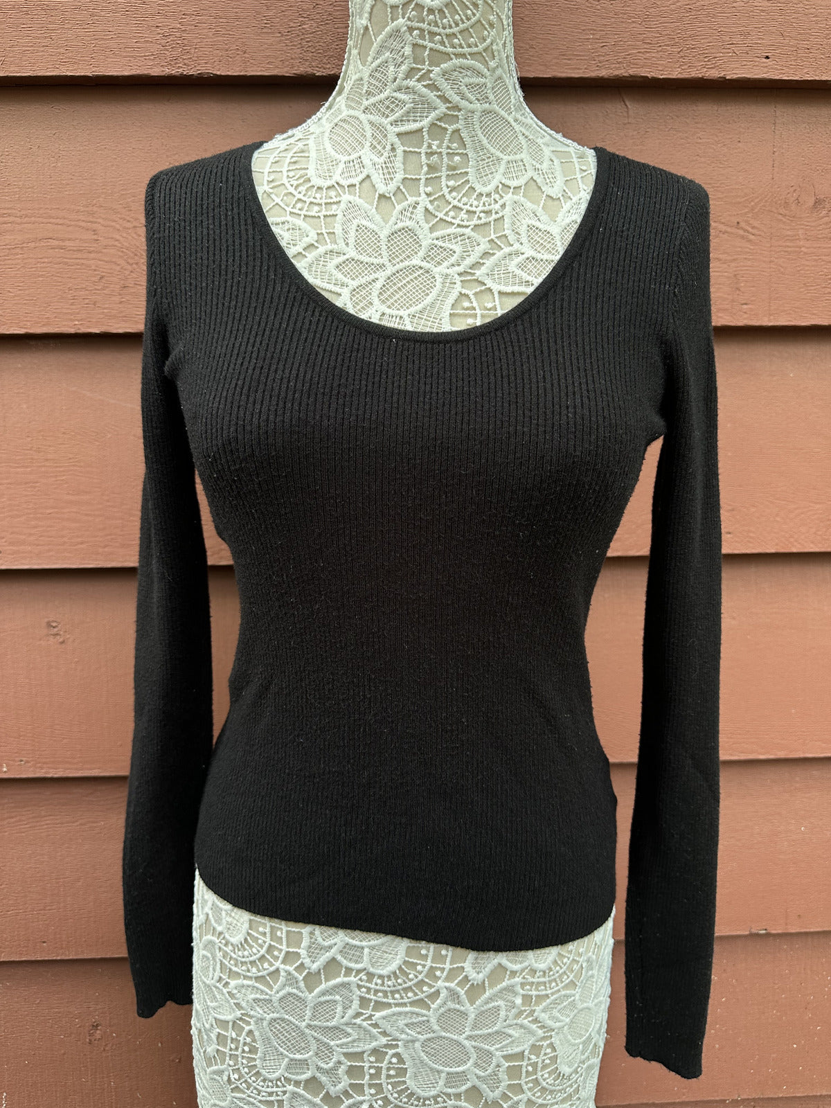 Express Black Ribbed Long Sleeve Scoop Neck Sweater